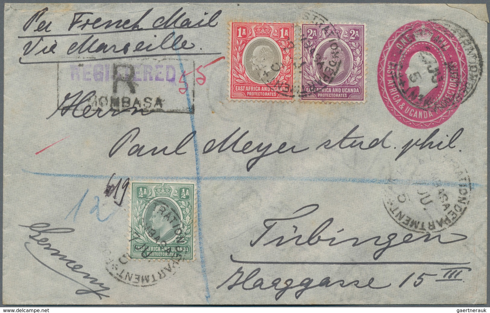 Britisch-Ostafrika Und Uganda - Ganzsachen: 1904 Postal Stationery Envelope 1a. Carmine Used Registe - Protectoraten Van Oost-Afrika En Van Oeganda