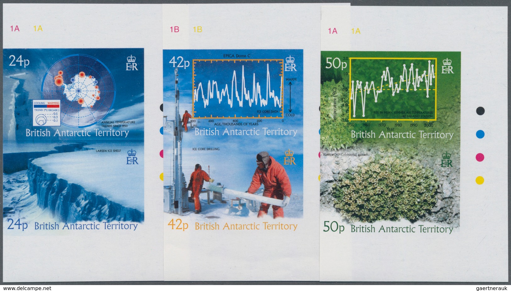 Britische Gebiete In Der Antarktis: 2004, Climatic Changes Complete Set Of Six In Three Se-tenant IM - Unused Stamps