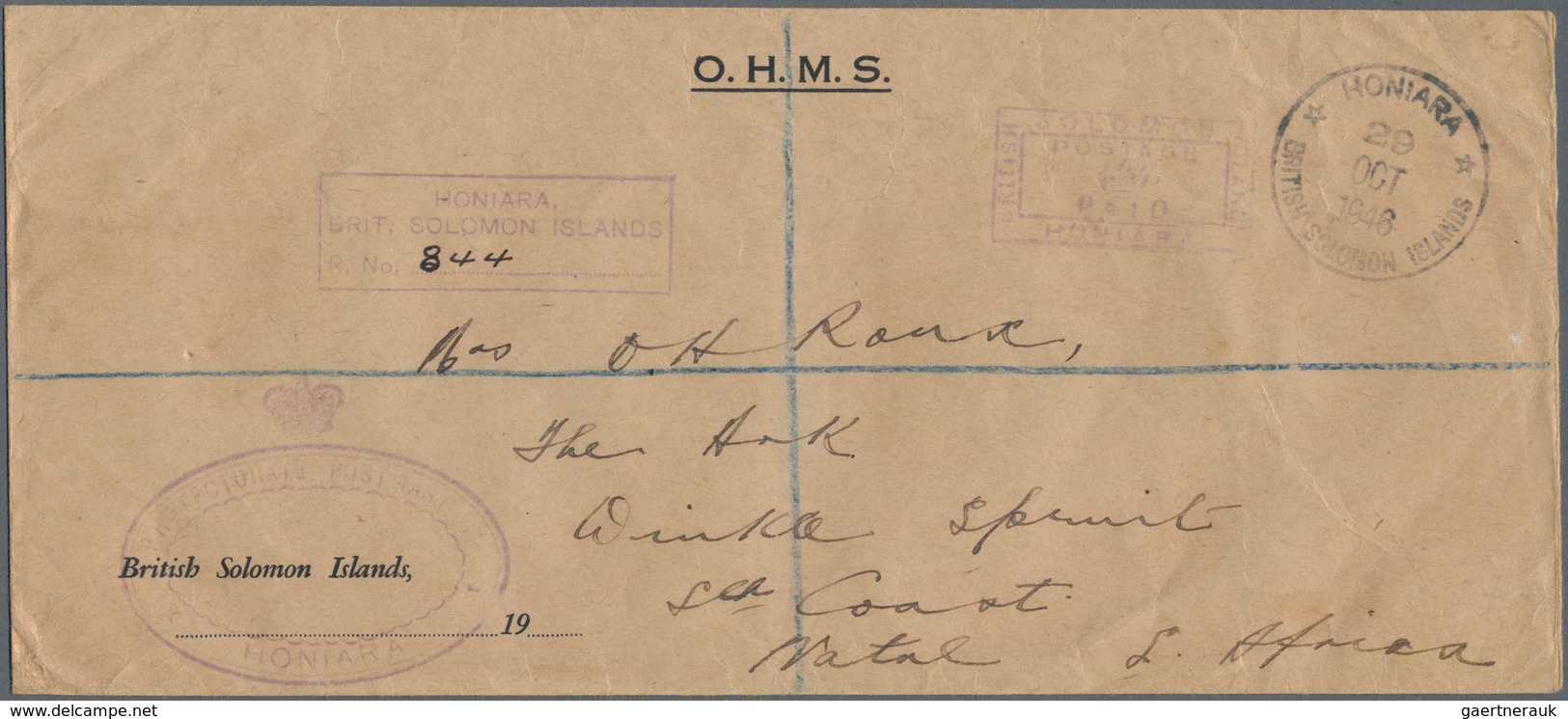 Britische Salomoninseln: 1946, Official 'O.H.M.S.' Envelope Used Registered From Honiara To Winkle S - British Solomon Islands (...-1978)