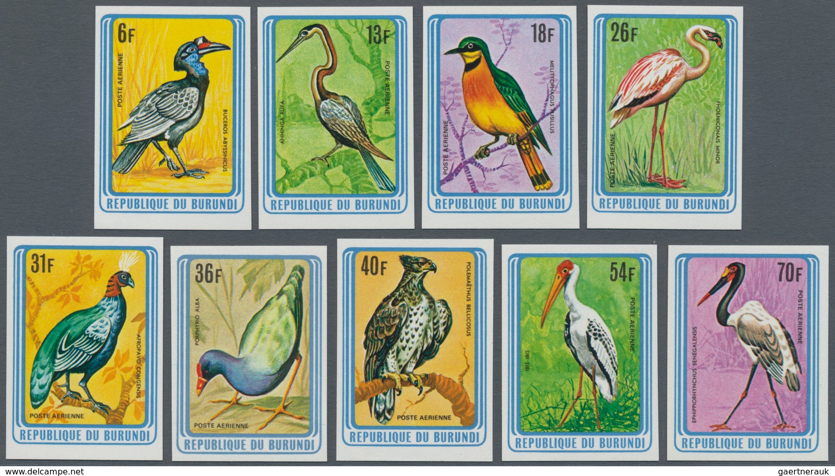 Burundi: 1979, Birds Complete IMPERFORATE Set Of Nine Airmail Stamps, Mint Never Hinged And Very Sca - Other & Unclassified