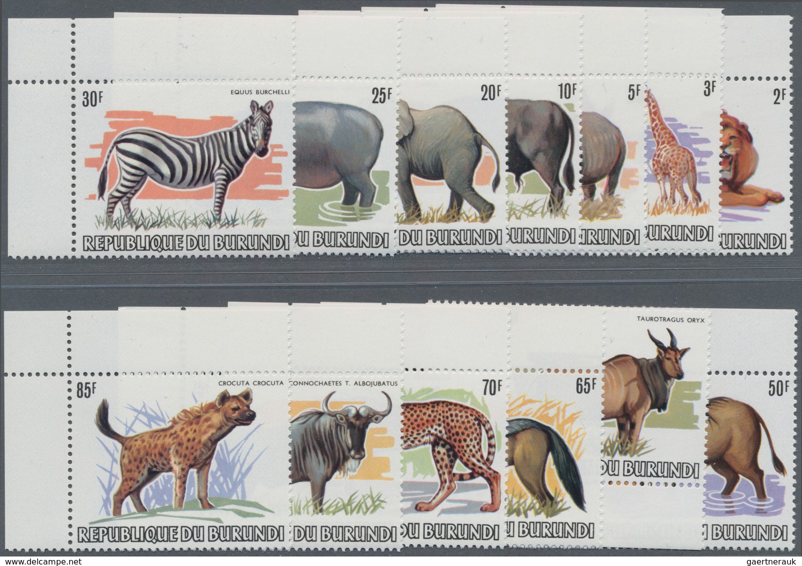 Burundi: 1982, African Wildlife Complete Set Of 13 From 2fr. To 85fr. (Lion, Giraffe, Rhinoceros, El - Other & Unclassified