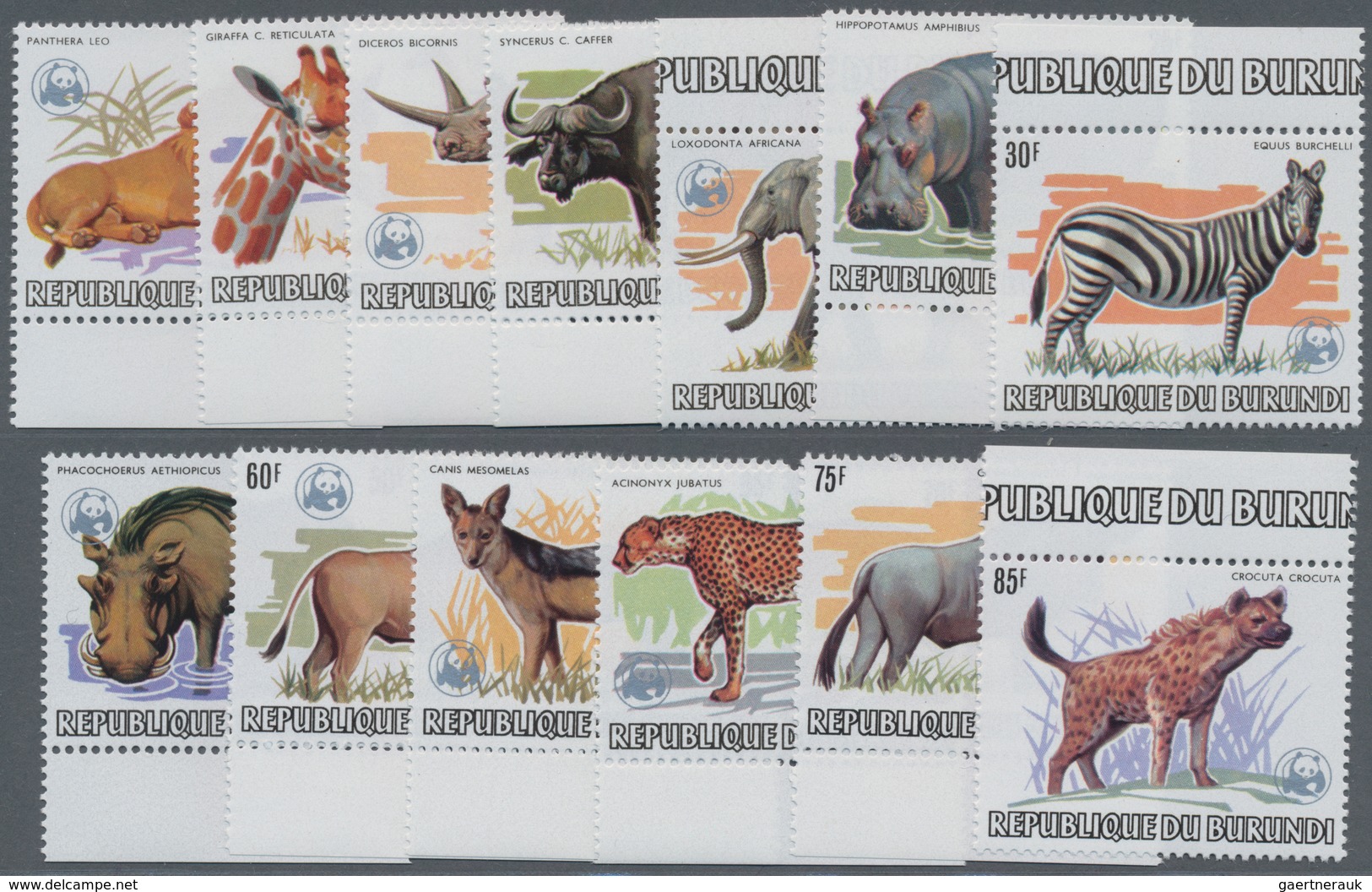 Burundi: 1983, African Wildlife Complete Set Of 13 From 2fr. To 85fr. (Lion, Giraffe, Rhinoceros, El - Other & Unclassified