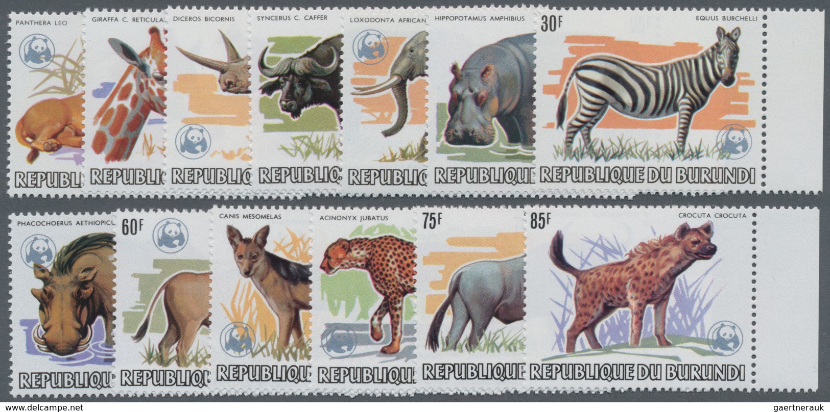 Burundi: 1983, African Wildlife Complete Set Of 13 From 2fr. To 85fr. (Lion, Giraffe, Rhinoceros, El - Other & Unclassified