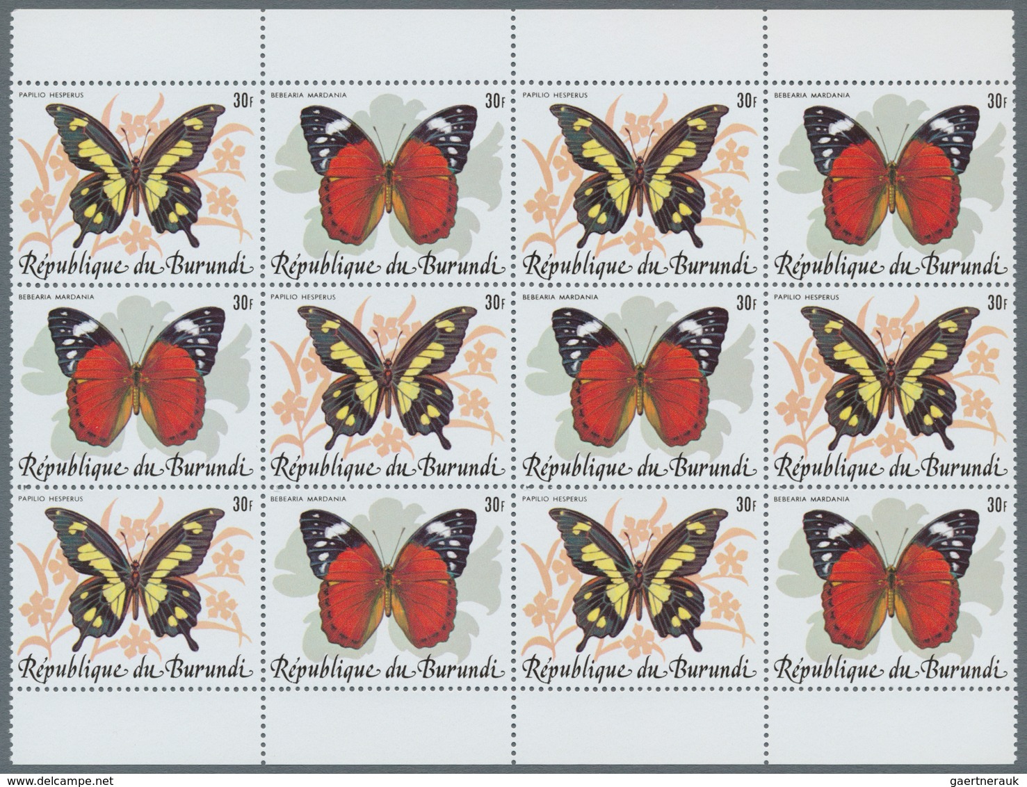 Burundi: 1984, Butterflies Complete Set Of 10 In Se-tenant Pairs In Blocks Of 12 (six Sets), Mint Ne - Autres & Non Classés