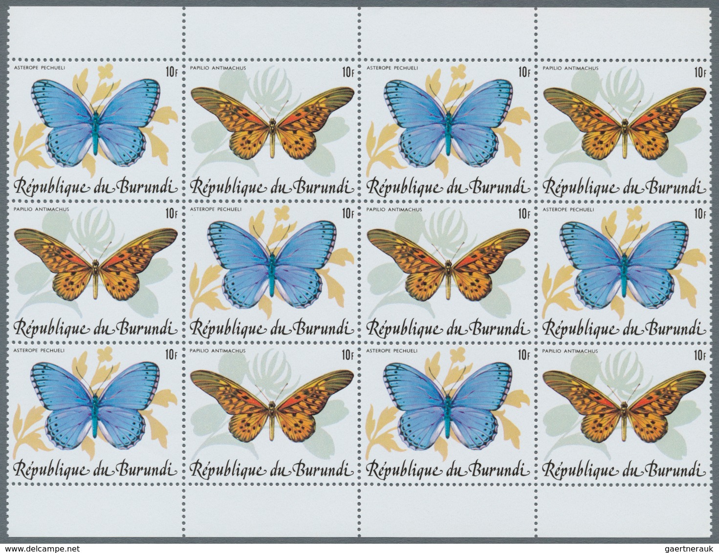 Burundi: 1984, Butterflies complete set of 10 in se-tenant pairs in blocks of 12 (six sets), mint ne