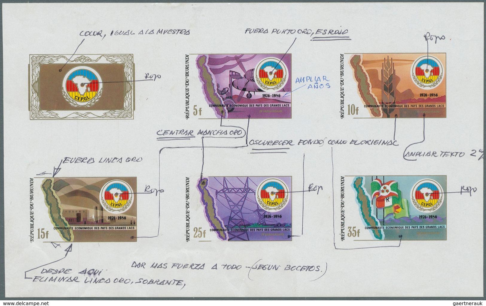 Burundi: 1986, Collective 12 Phased Die And Color Proof For The Complete Set (5 Values And 1 Label) - Altri & Non Classificati