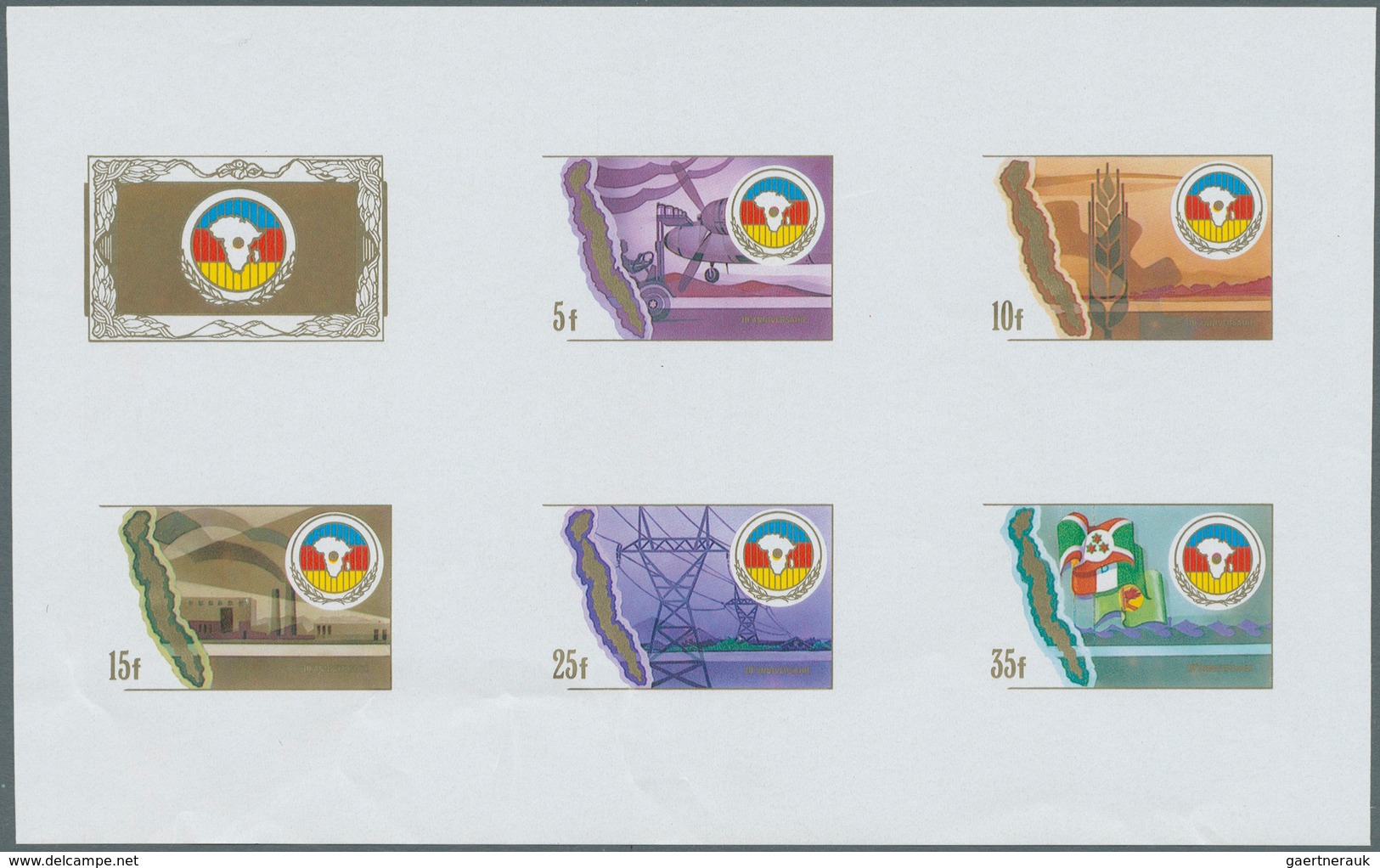 Burundi: 1986, collective 12 phased die and color proof for the complete set (5 values and 1 label)