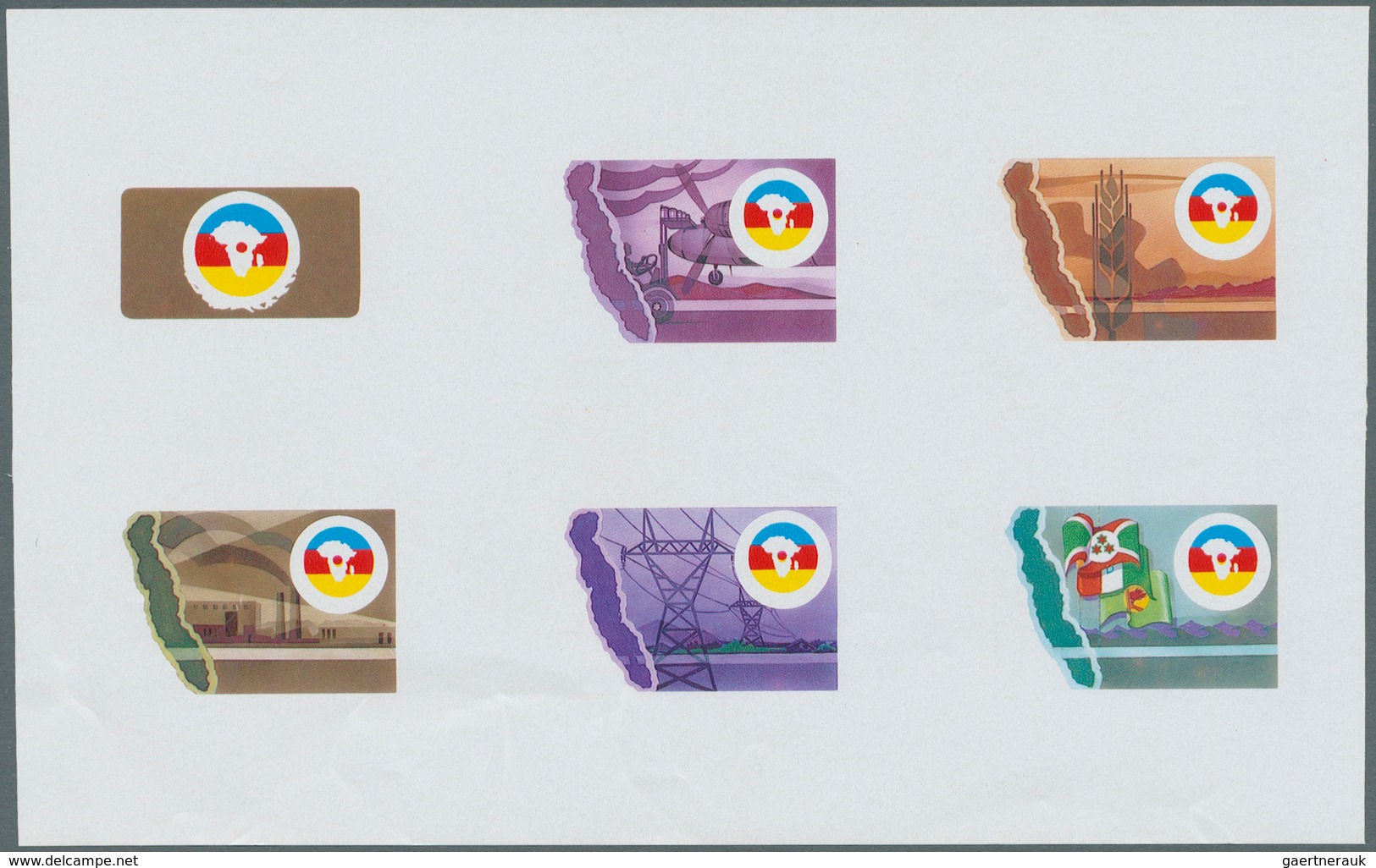 Burundi: 1986, collective 12 phased die and color proof for the complete set (5 values and 1 label)