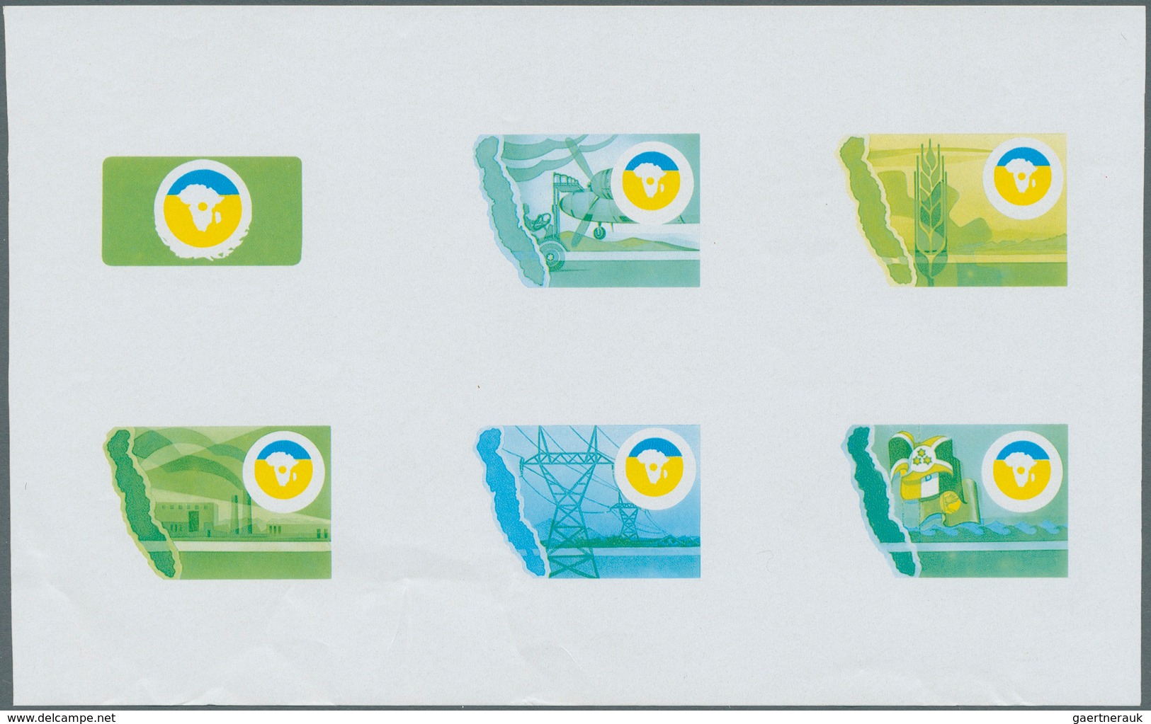 Burundi: 1986, collective 12 phased die and color proof for the complete set (5 values and 1 label)