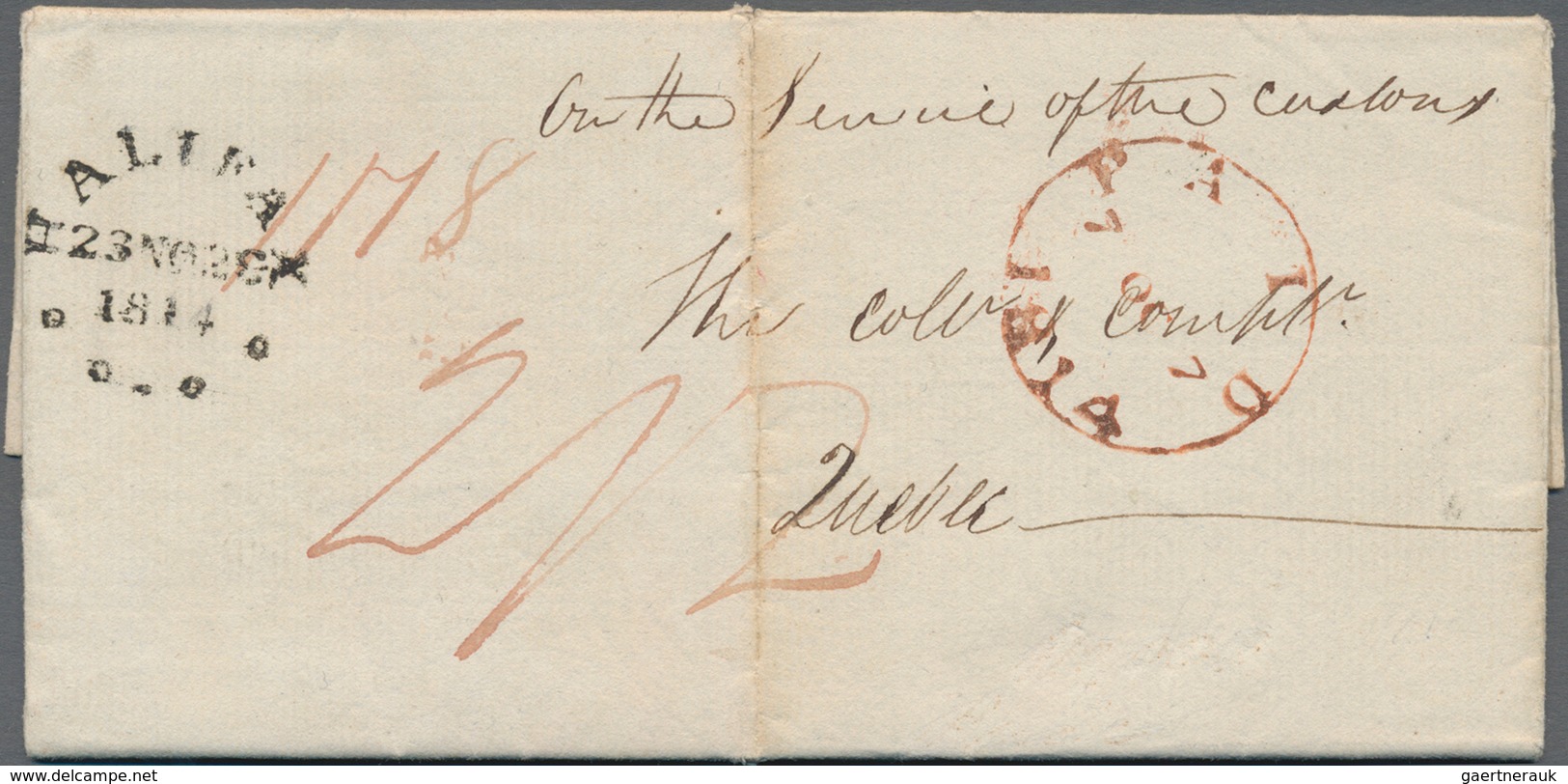 Canada - Vorphilatelie: 1814, Folded Packet- Letter From London Via Falmouth By "Louisa" To "HALIFAX - ...-1851 Voorfilatelie