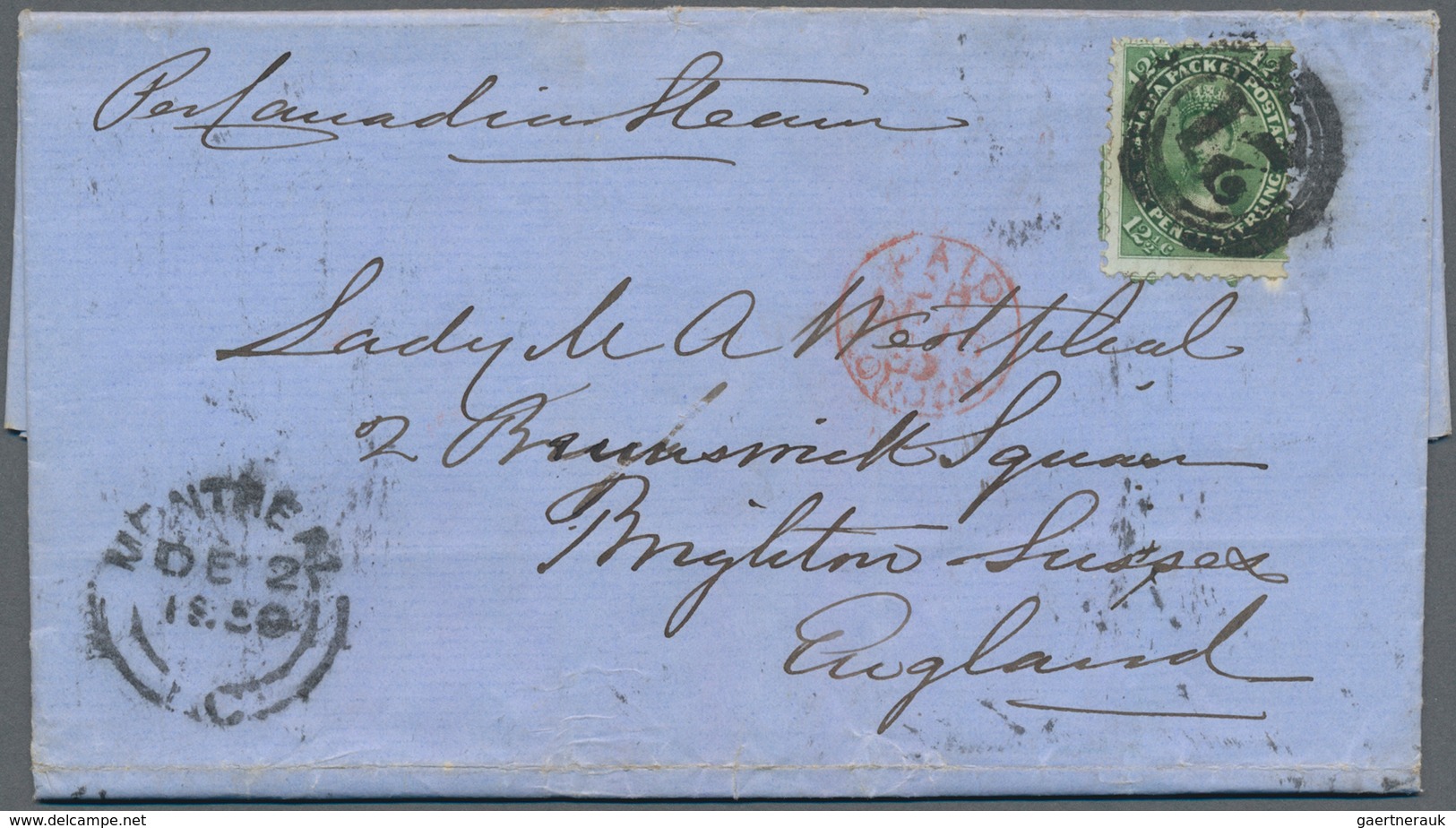 Canada - Colony Of Canada: 1859, QV 12½ C Blue-green Tied By Numeral "21" And Beneath "MONTREAL DE 2 - ...-1851 Voorfilatelie