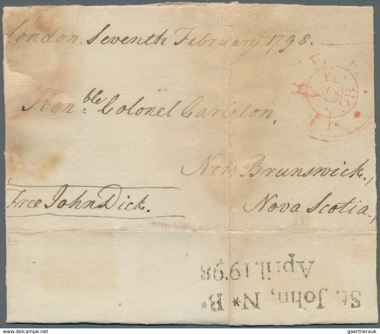 Neubraunschweig: 1798, Incoming Letter Bearing Red "FREE" Mark From London 7 Febr. 1798, Addressed T - Covers & Documents