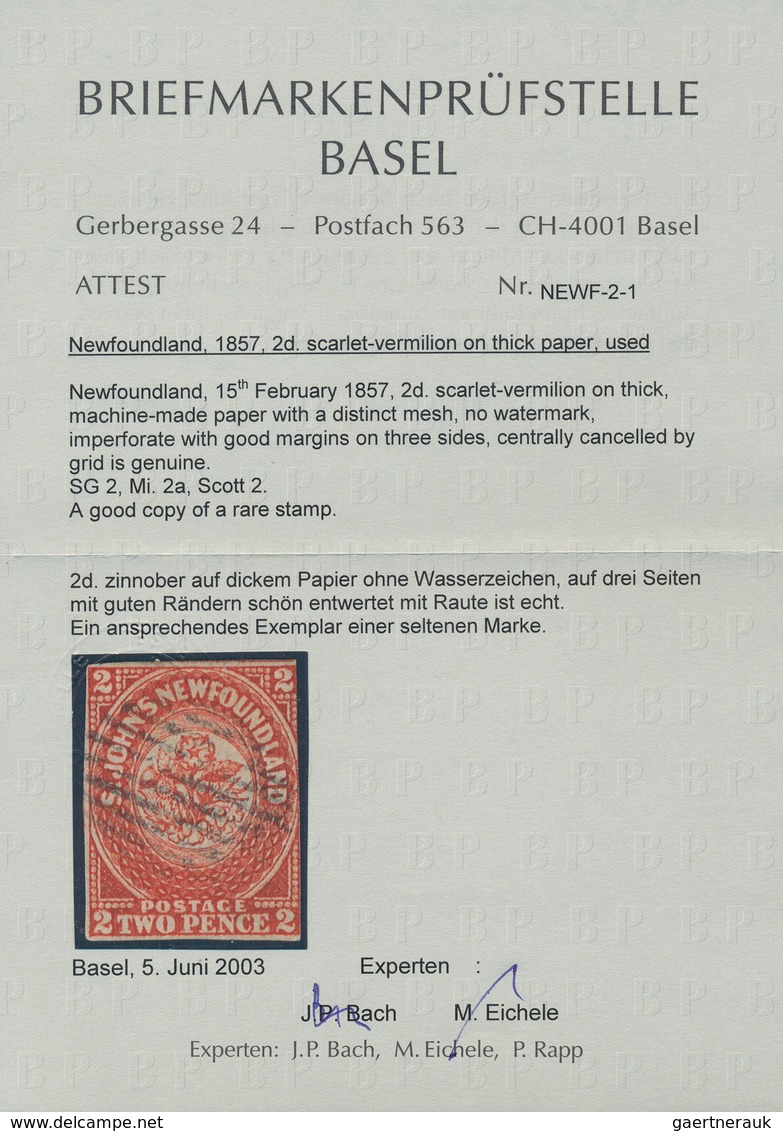 Neufundland: 1857-64 2d. Scarlet-vermilion On Thick Machine-made Paper With A Distinct Mesh, No Wmk, - 1857-1861