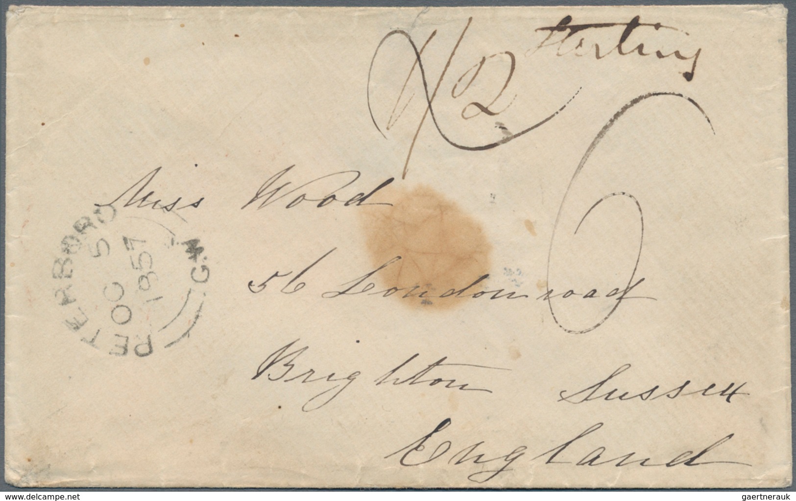 Canada: 1857, Envelope From "PETERBORO C.W. OC 5 1857" Sent By "Allan Line" Ship Via London To Brigh - Other & Unclassified