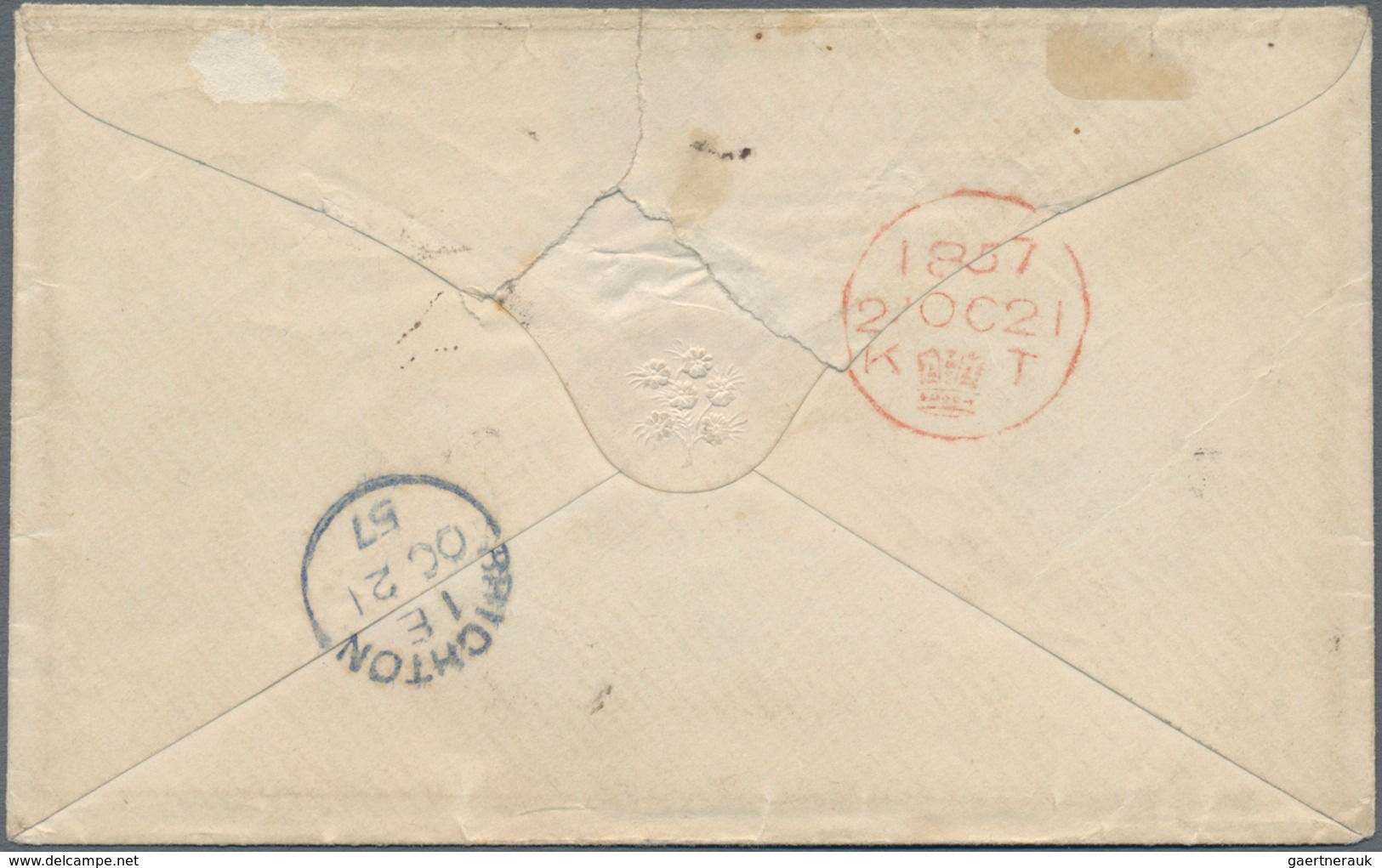 Canada: 1857, Envelope From "PETERBORO C.W. OC 5 1857" Sent By "Allan Line" Ship Via London To Brigh - Other & Unclassified