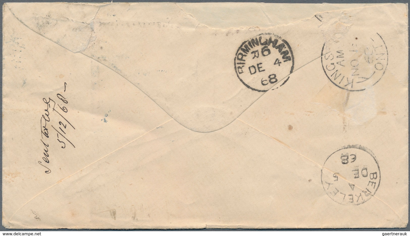 Canada: 1868, 12 1/2 Cent QV, Large Type, Single Franking On Cover From BELLEVILLE To England. The 1 - Other & Unclassified