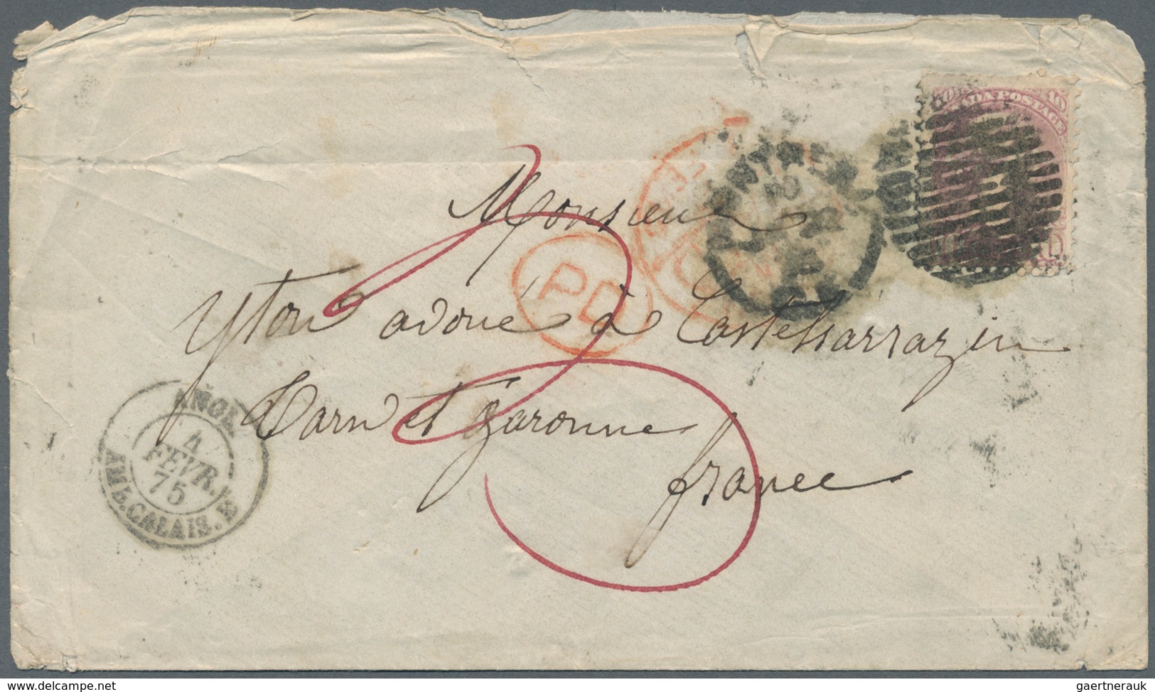 Canada: 1875, 10c. Pale Lilac, Single Franking On Cover From "MONTREAL JA 22 75" To France, (illegib - Other & Unclassified