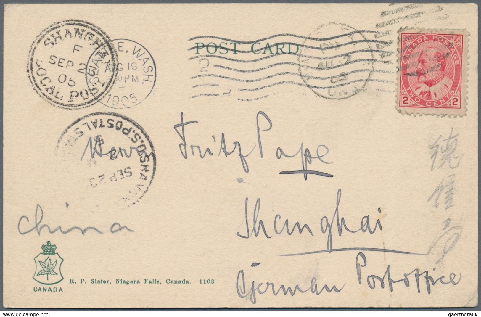 Canada: 1905, Ppc From "NIAGARA FALLS 18/8/05", " Franked With 2 Cent KE VII With Corner Crease, Via - Other & Unclassified