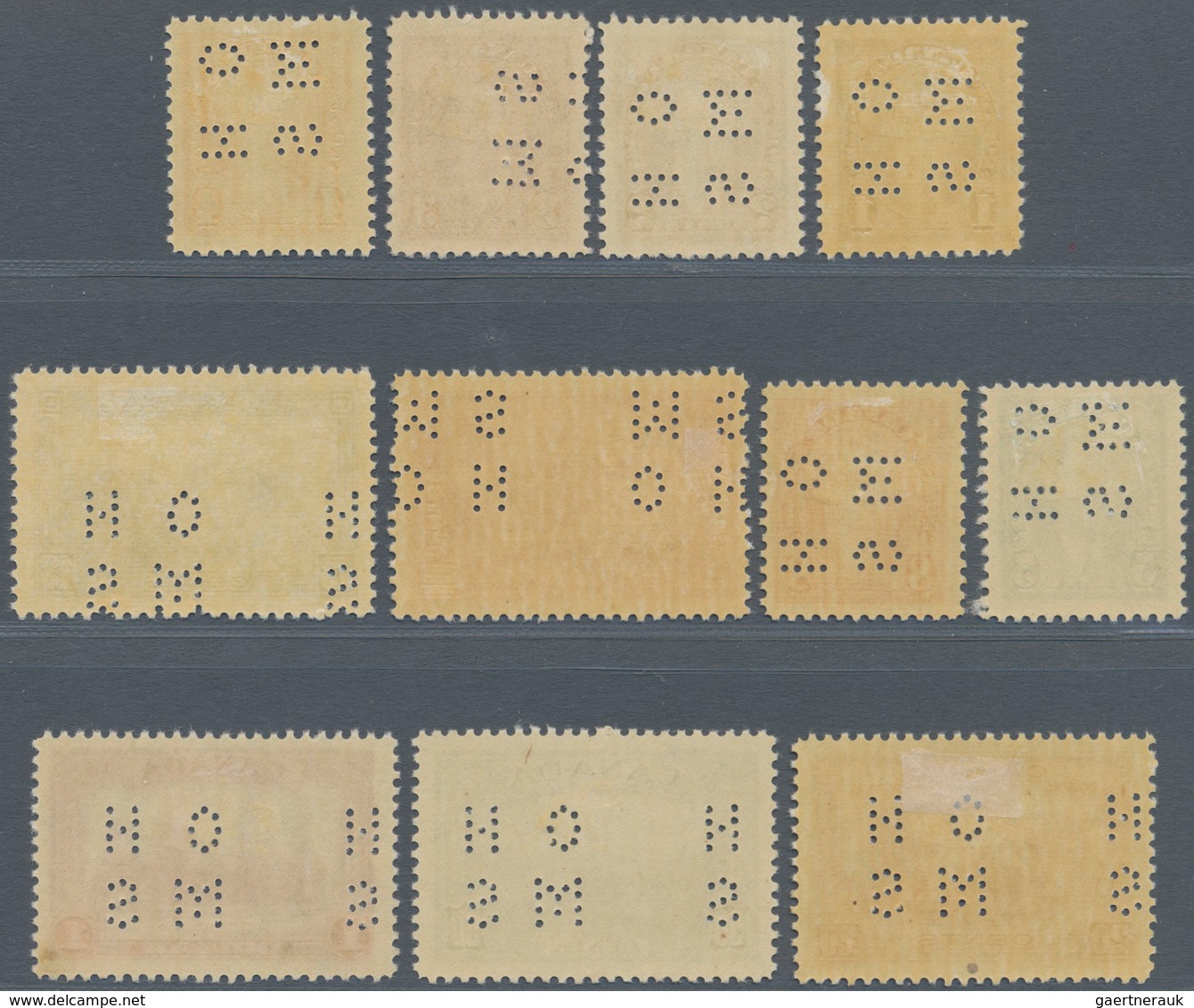 Canada - Dienstmarken: 1939, KGVI Definitives Punctured 'O H / M S' Complete Set Of 11, Mint Lightly - Overprinted