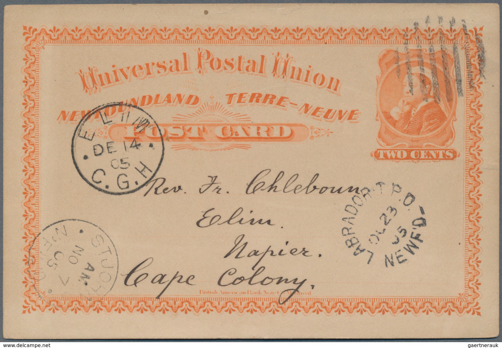 Canada - Ganzsachen: 1905: Postal Stationery Card 2c. Orange Used From Killinek, Labrador To Elim, C - 1860-1899 Reign Of Victoria