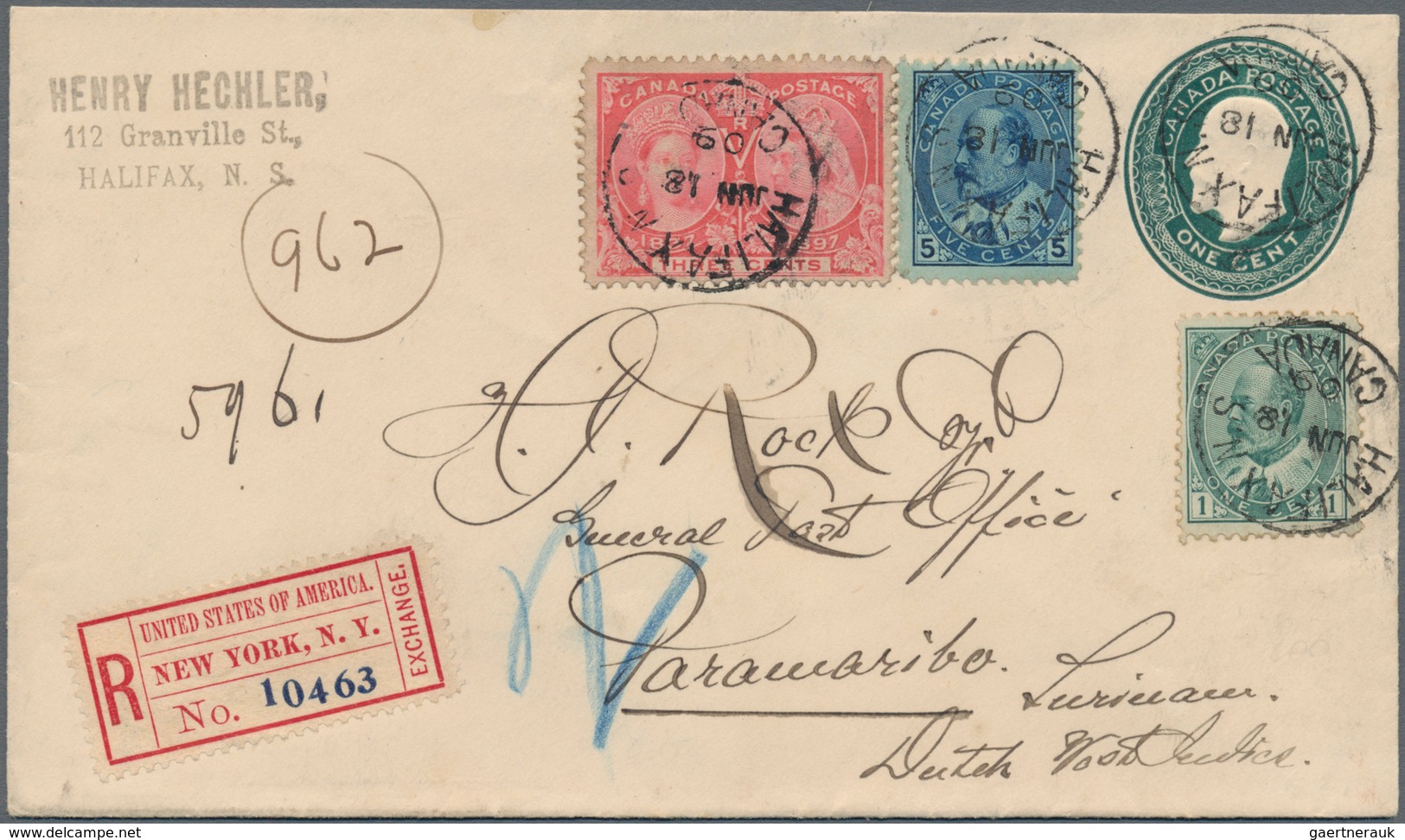 Canada - Ganzsachen: 1909, Envelope KEVII 1 C. Uprated Total 9 C. Canc. "HALIFAX JUN 18 09" Register - 1860-1899 Regering Van Victoria