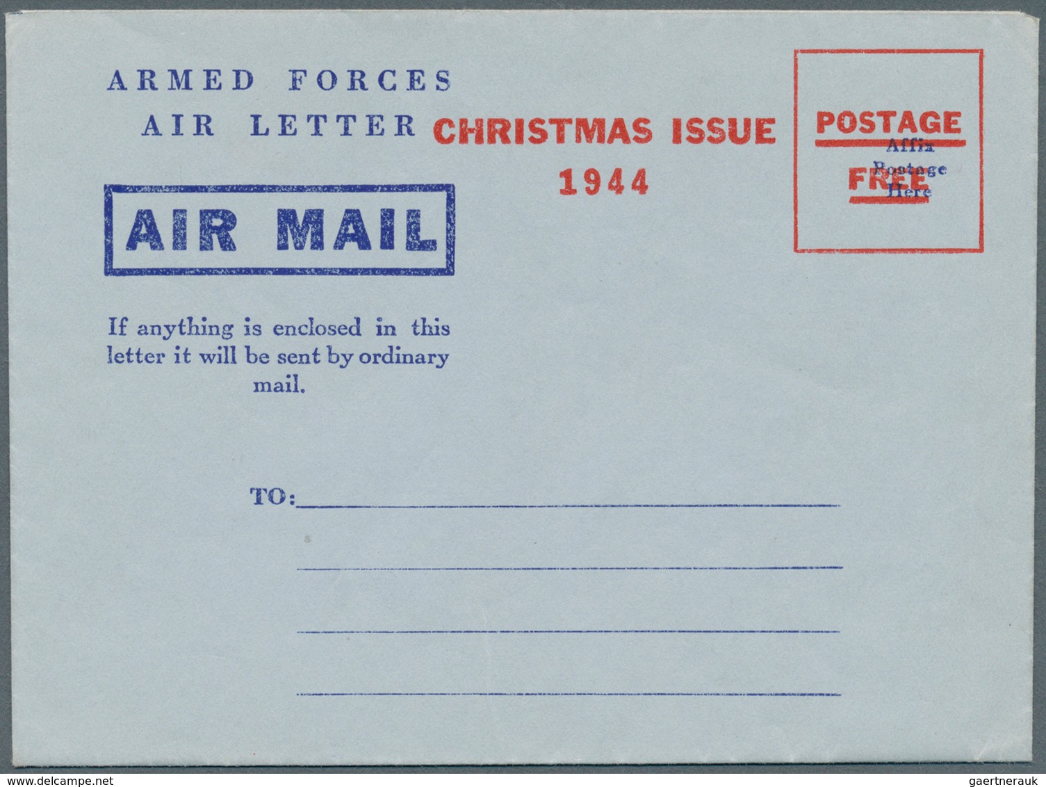 Canada - Ganzsachen: 1944, Armed Forces Air Letter With Red Overprint "CHRISTMAS ISSUE 1944 - POSTAG - 1860-1899 Reign Of Victoria