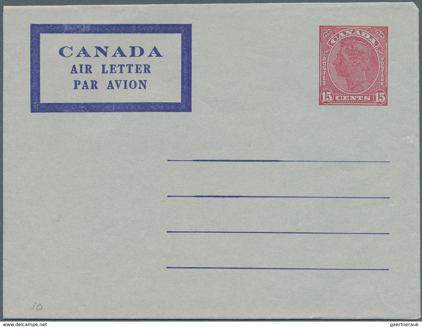 Canada - Ganzsachen: 1950 (ca.), Air Letter KGVI 15c. Red With MISSING BLUE PRINTING (inscription An - 1860-1899 Regering Van Victoria