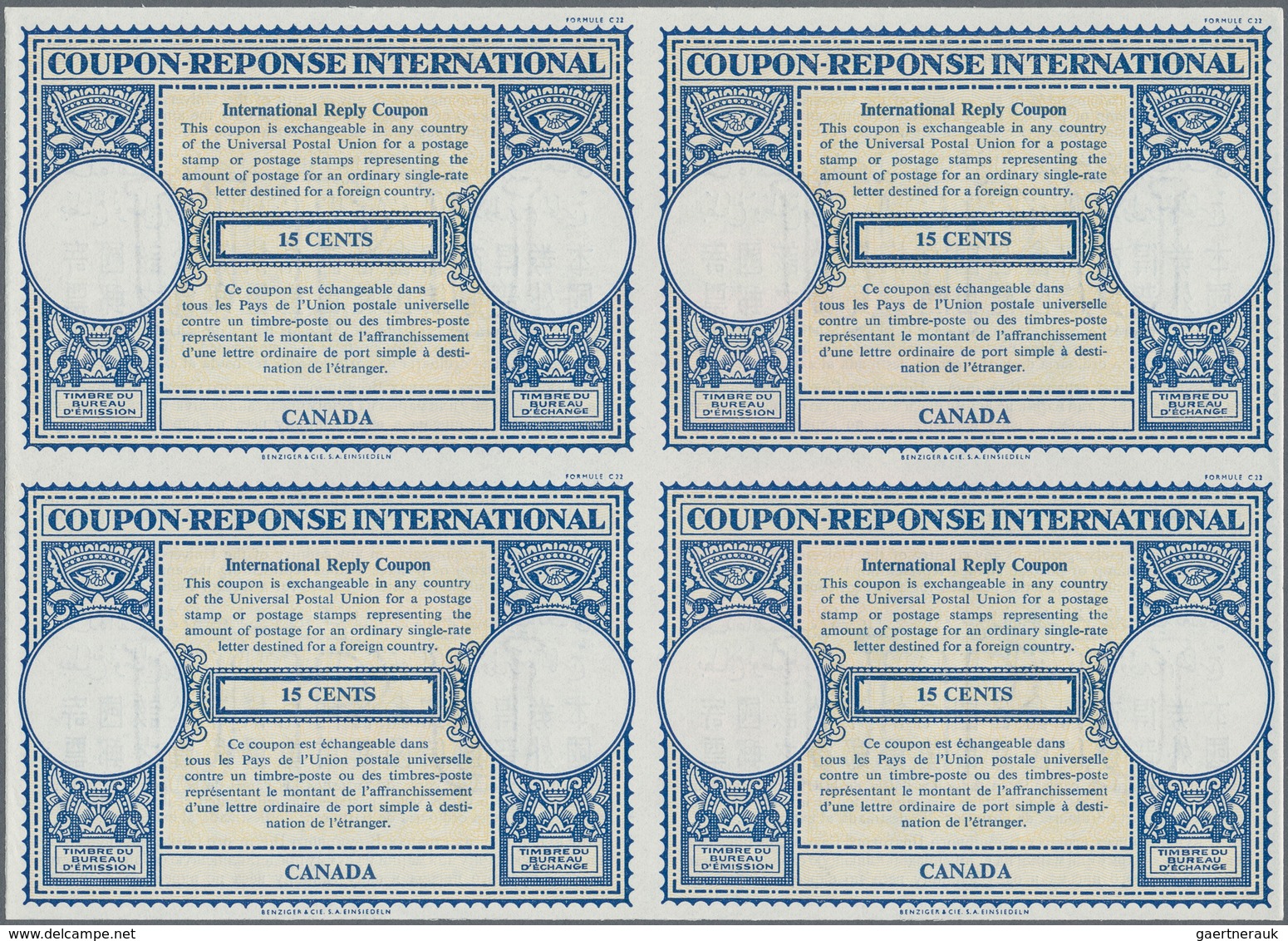 Canada - Ganzsachen: 1955. International Reply Coupon 15 Cents (London Type) In An Unused Block Of 4 - 1860-1899 Reign Of Victoria