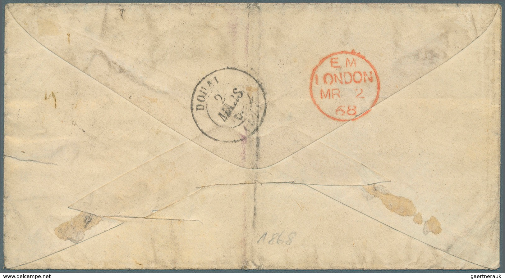 Chile: 1862-68, Three Stampless Folded Envelopes From VALPARAISO To Donai France With Several Tax Ma - Chili