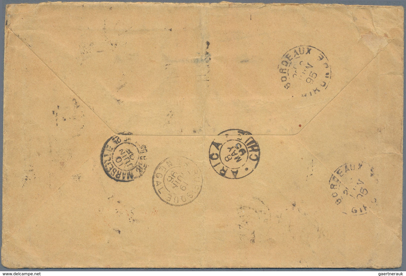 Chile: 1895: CHILE COVER SENT DURING THE OCCUPATION OF PERU TO SENEGAL. Rouletted 5c. Ultramarine, 8 - Chile