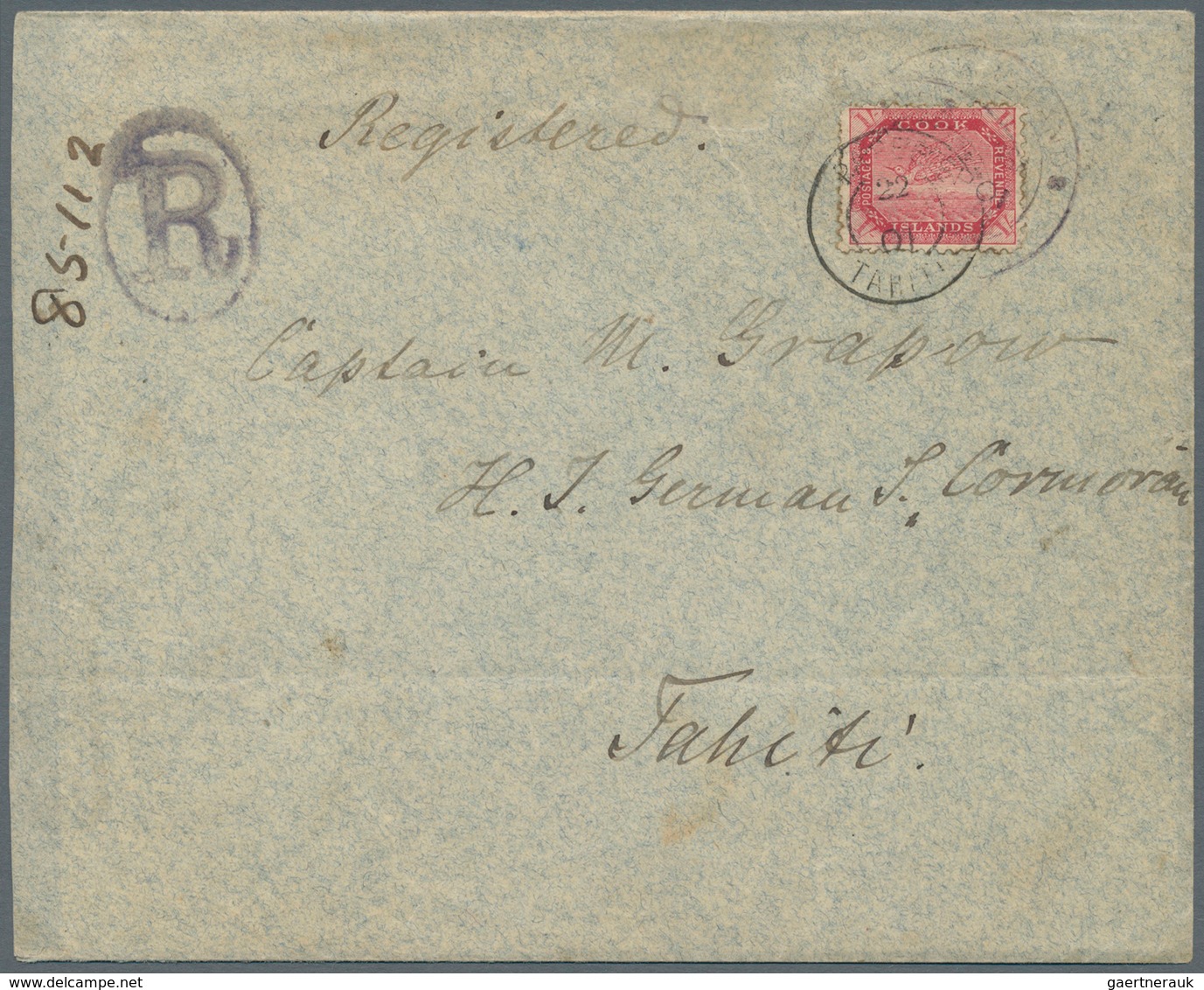 Cook-Inseln: 1901, Angel Tern 1 Sh. Carmin Tied By Cds. "COOK ISLAND...SE.01" To Registered Cover Ad - Cookeilanden