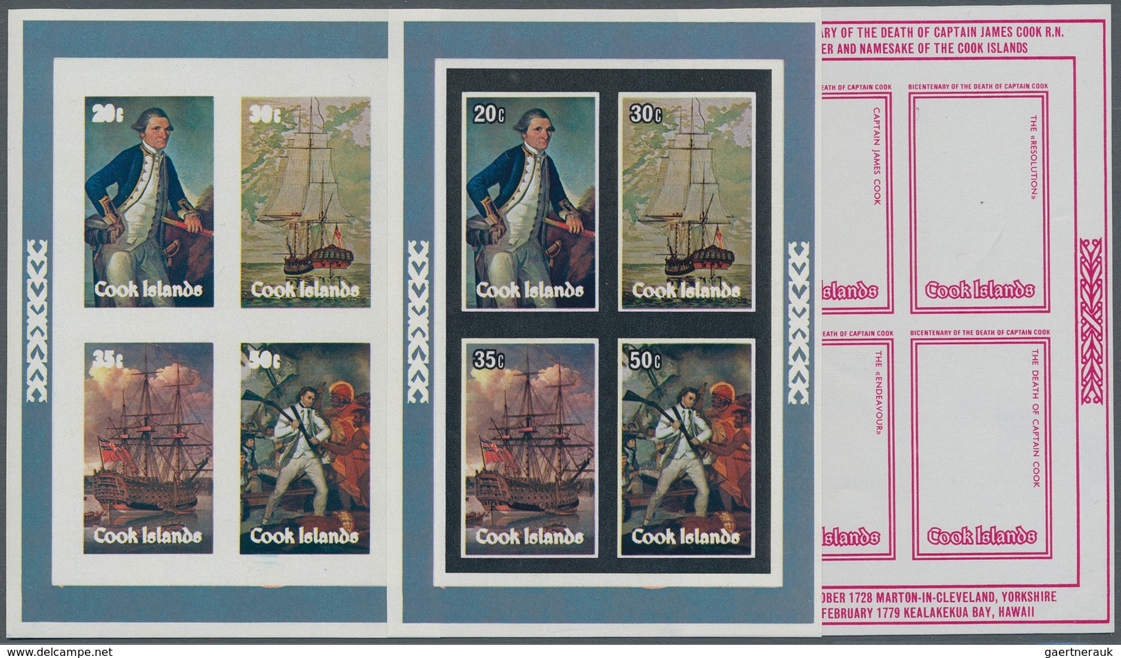 Cook-Inseln: 1979. Progressive Proof (7 Phases) For The Souvenir Sheet (4 Stamps) Of The Captain Coo - Cookinseln