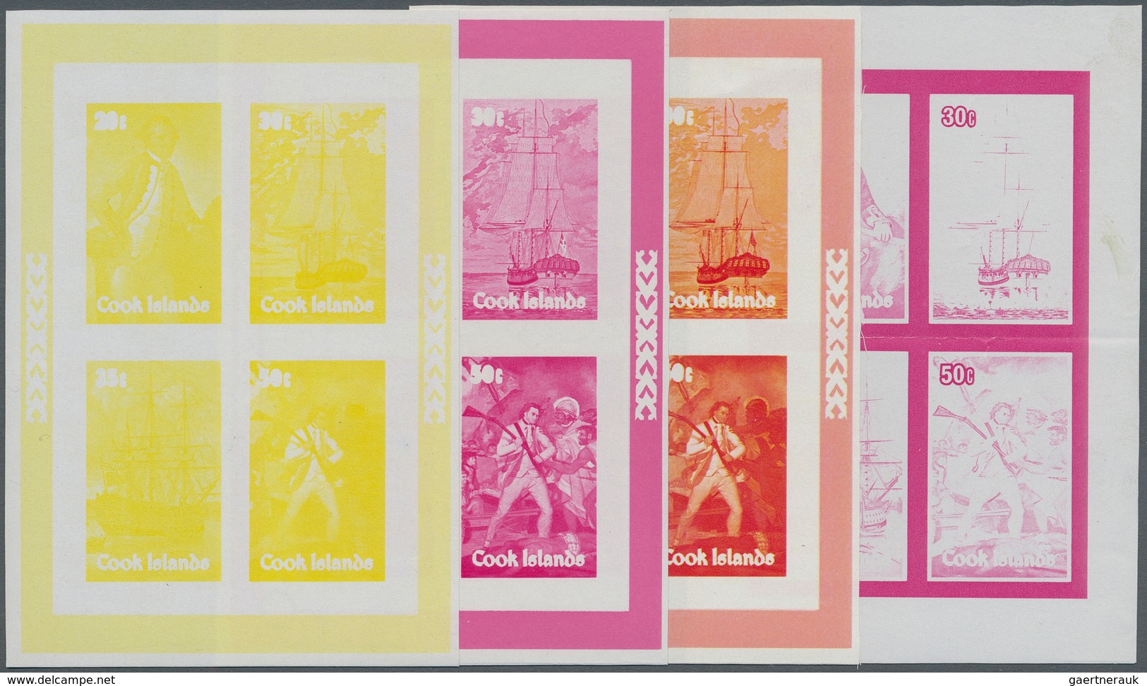 Cook-Inseln: 1979. Progressive Proof (7 Phases) For The Souvenir Sheet (4 Stamps) Of The Captain Coo - Cook