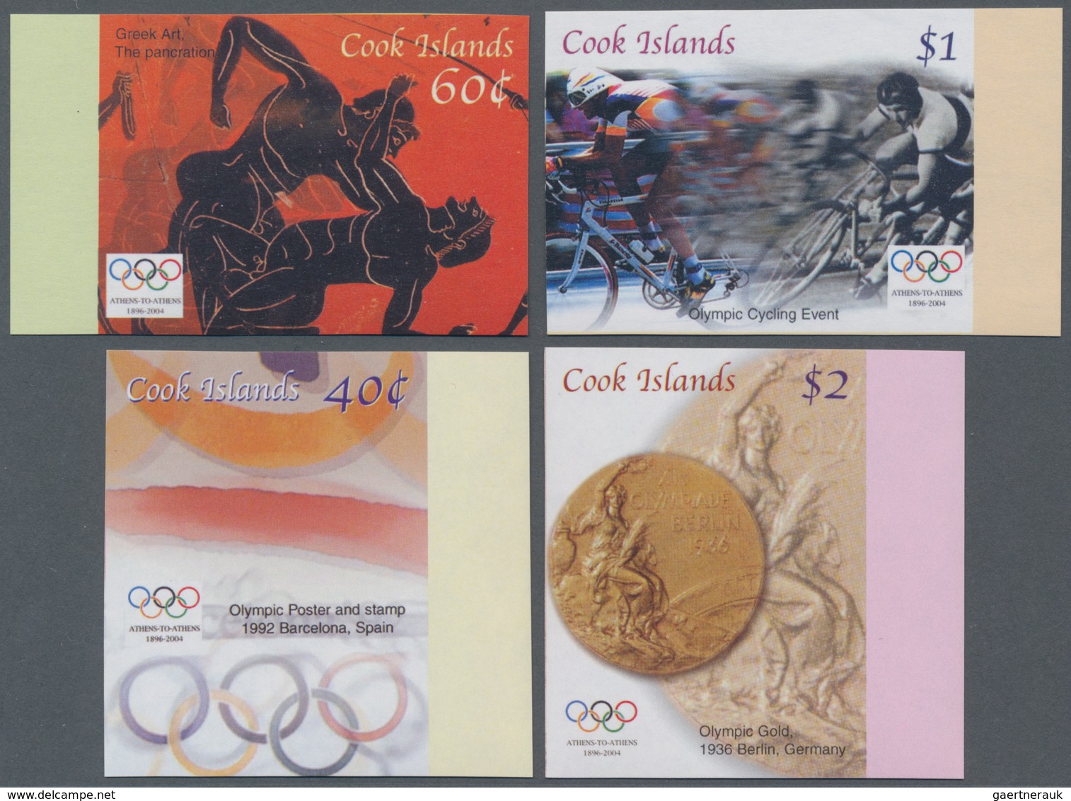 Cook-Inseln: 2004, Summer Olympics Athens Complete IMPERFORATE Set Of Four From Left Or Right Margin - Cook Islands