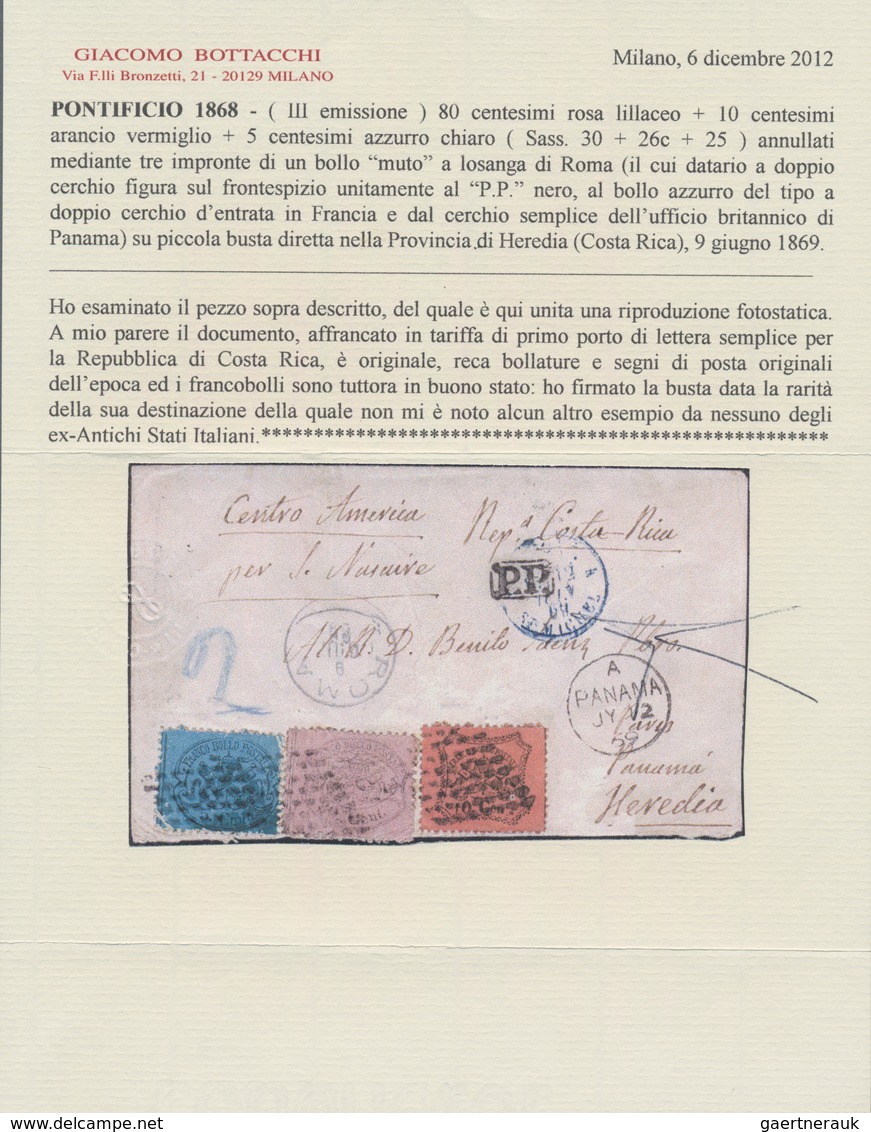 Costa Rica: 1869, III. Emission, 80 C Rose, 10 C Orange And 5 C Blue, Tied By The Dotted Papal Grill - Costa Rica