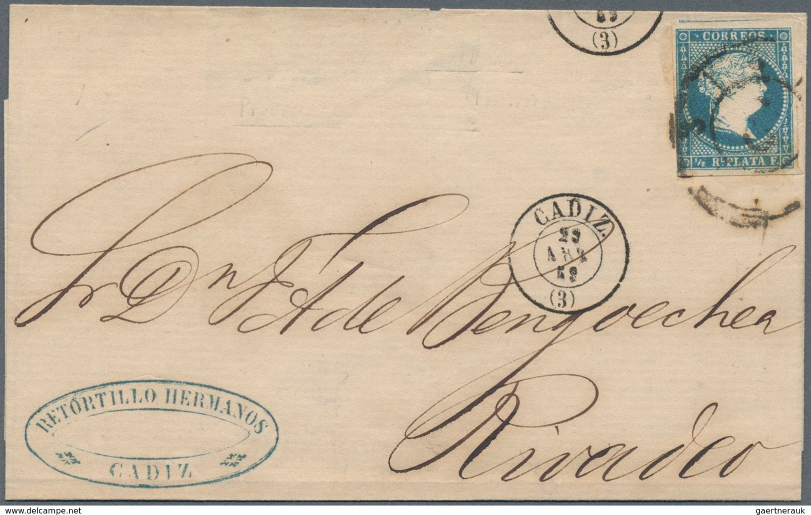 Cuba: 1857, Isabella II ½ R Blue Without Watermark, Good/wide Margins On Folded Envelope Sent From H - Andere & Zonder Classificatie