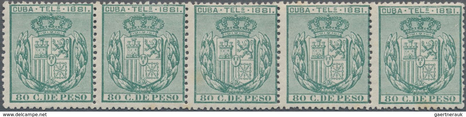 Cuba: 1870-81, CUBA TELEGRAPH 1881 20 C. Brown (no Gum), 40 C. Rose And 80 C. Green (tiny Gum Spots) - Other & Unclassified