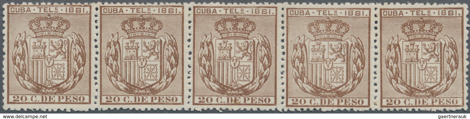 Cuba: 1870-81, CUBA TELEGRAPH 1881 20 C. Brown (no Gum), 40 C. Rose And 80 C. Green (tiny Gum Spots) - Autres & Non Classés
