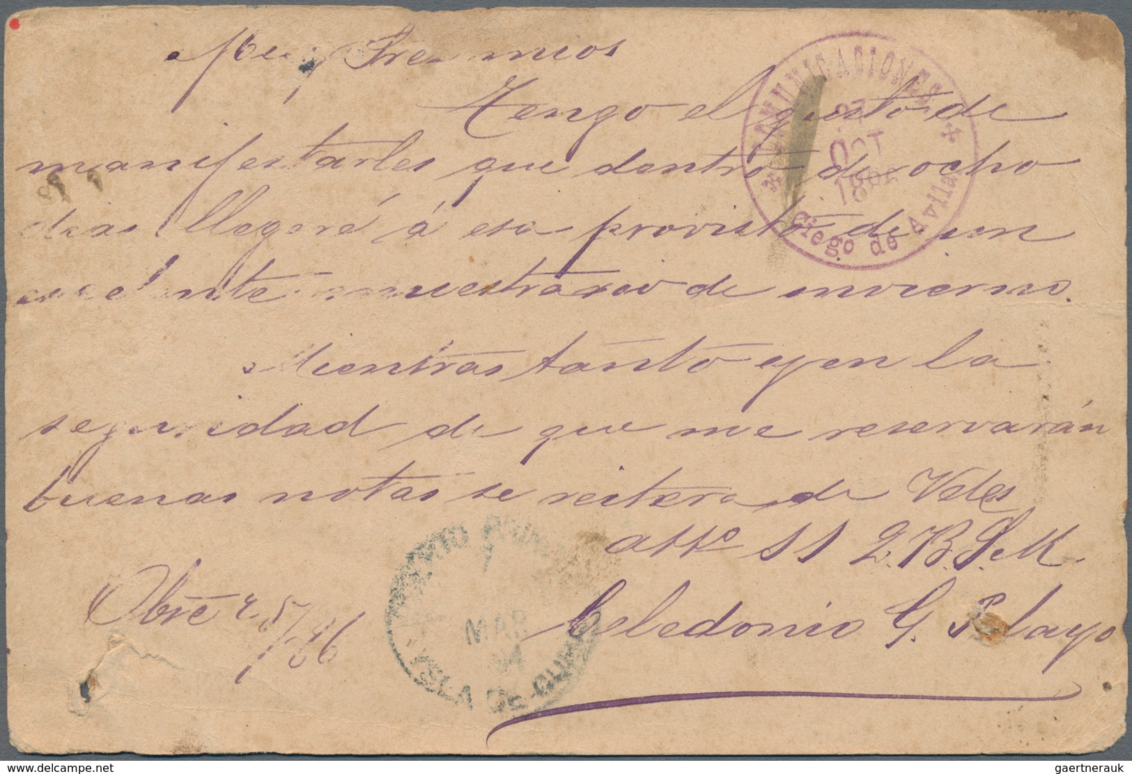 Cuba: 1886, 2 C. Green On Buff Postal Stationery Card Tied By Blue "...DE ZAZA CUBA" Cds. To Ciego D - Andere & Zonder Classificatie