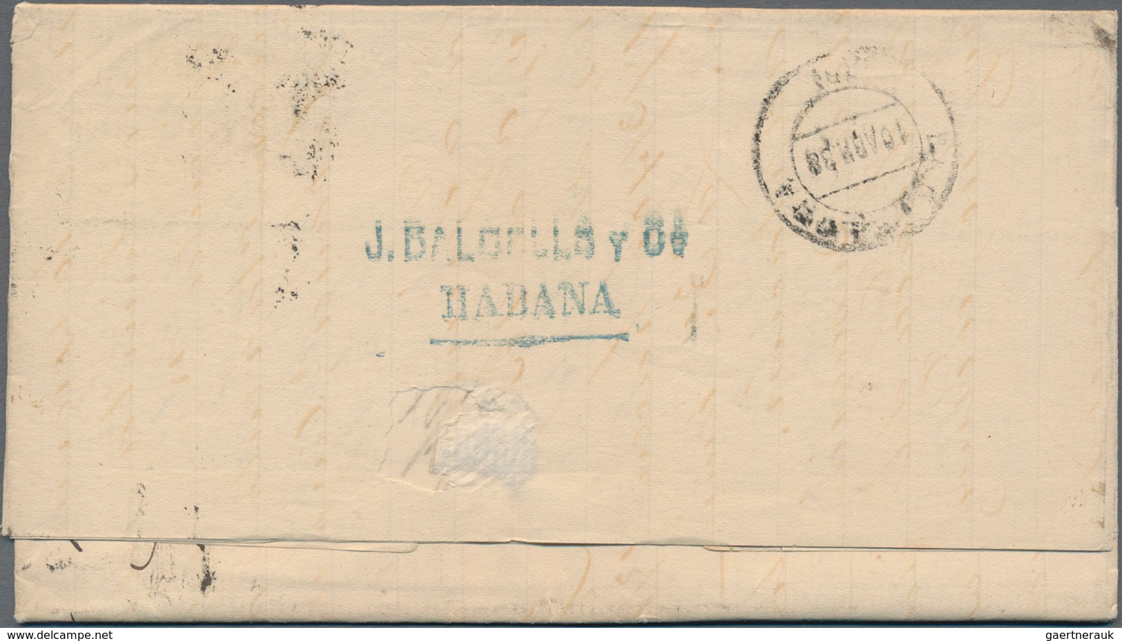 Cuba: 1888, 10 C. King Alfons XII. Blue, Two Copies On Folded Letter From HAVANNA To Barcelona (arii - Autres & Non Classés