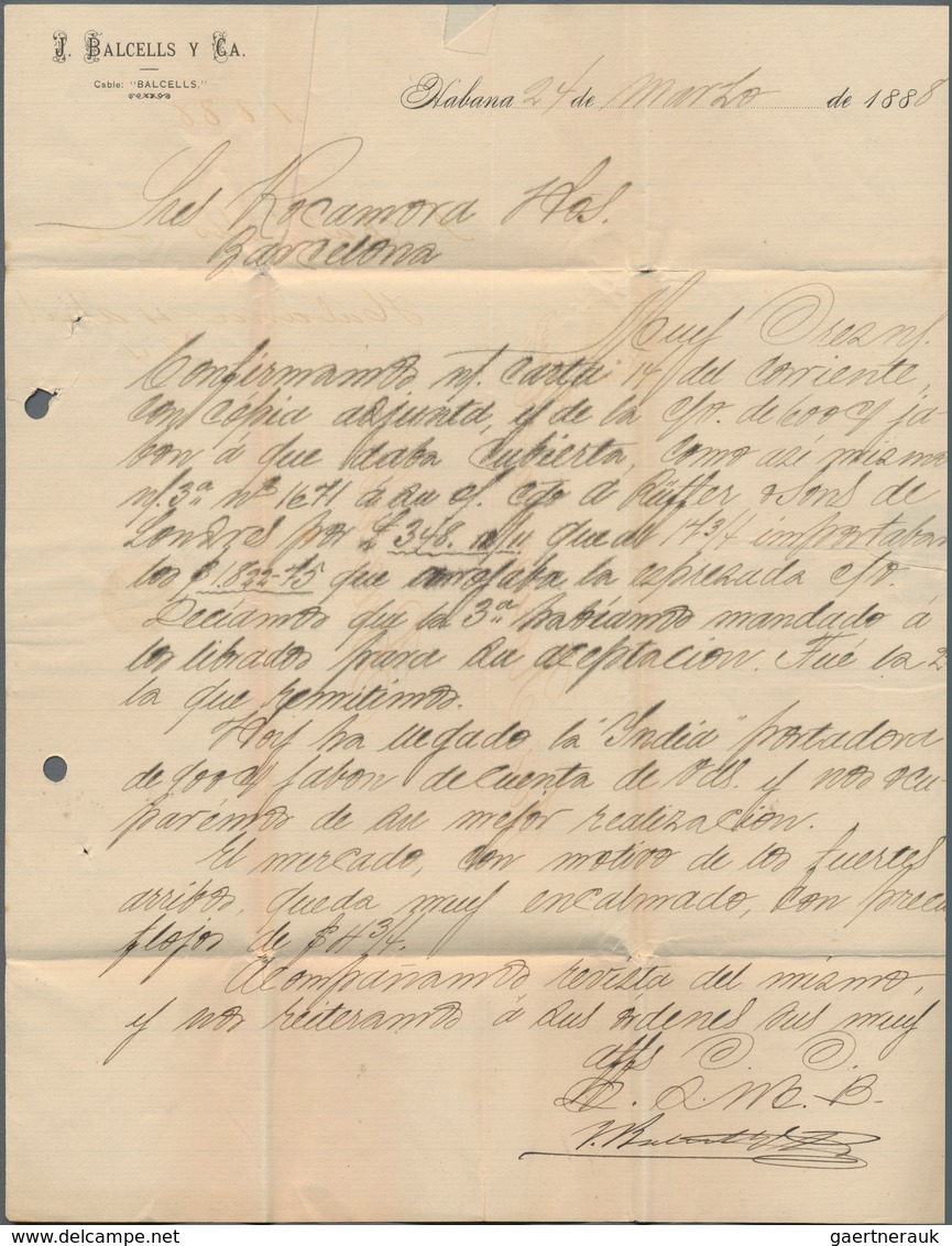 Cuba: 1888, 10 C. King Alfons XII. Blue, Two Copies On Folded Letter From HAVANNA To Barcelona (arii - Other & Unclassified