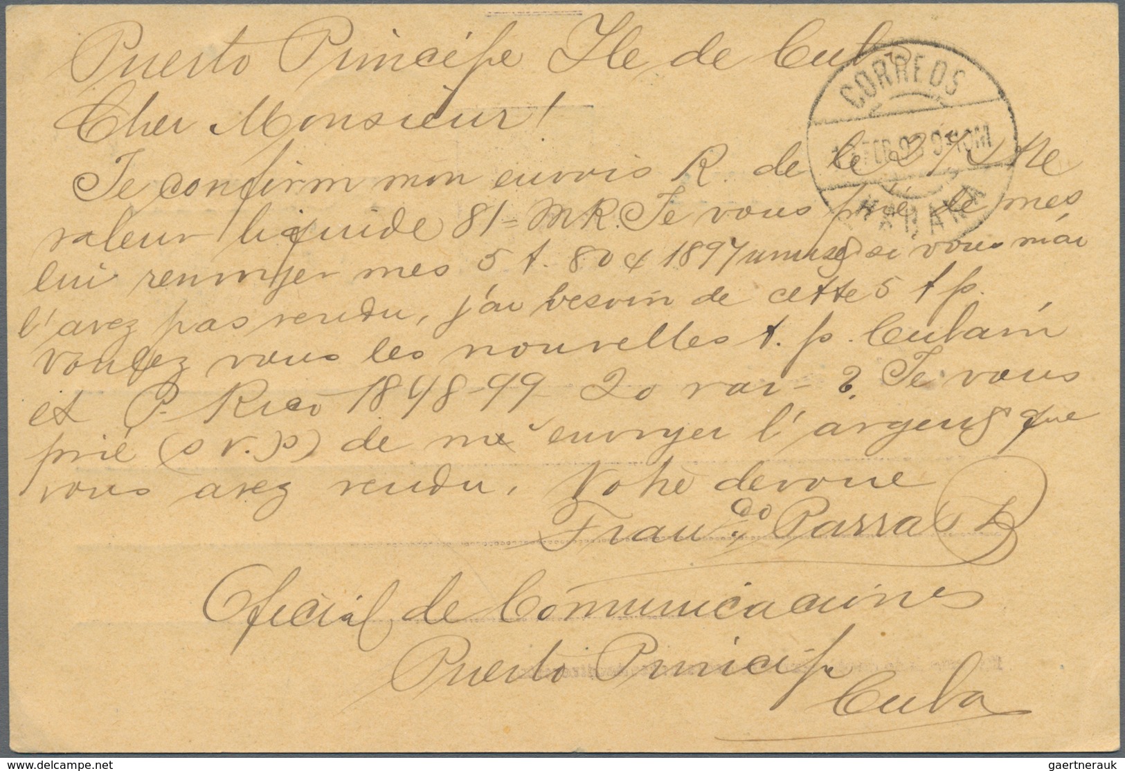 Cuba: 1898, 2 C. Violet Postal Stationery Card Tied By Blue "CORREOS DE PUERTO PRINCIPE YSLA DE CUBA - Other & Unclassified