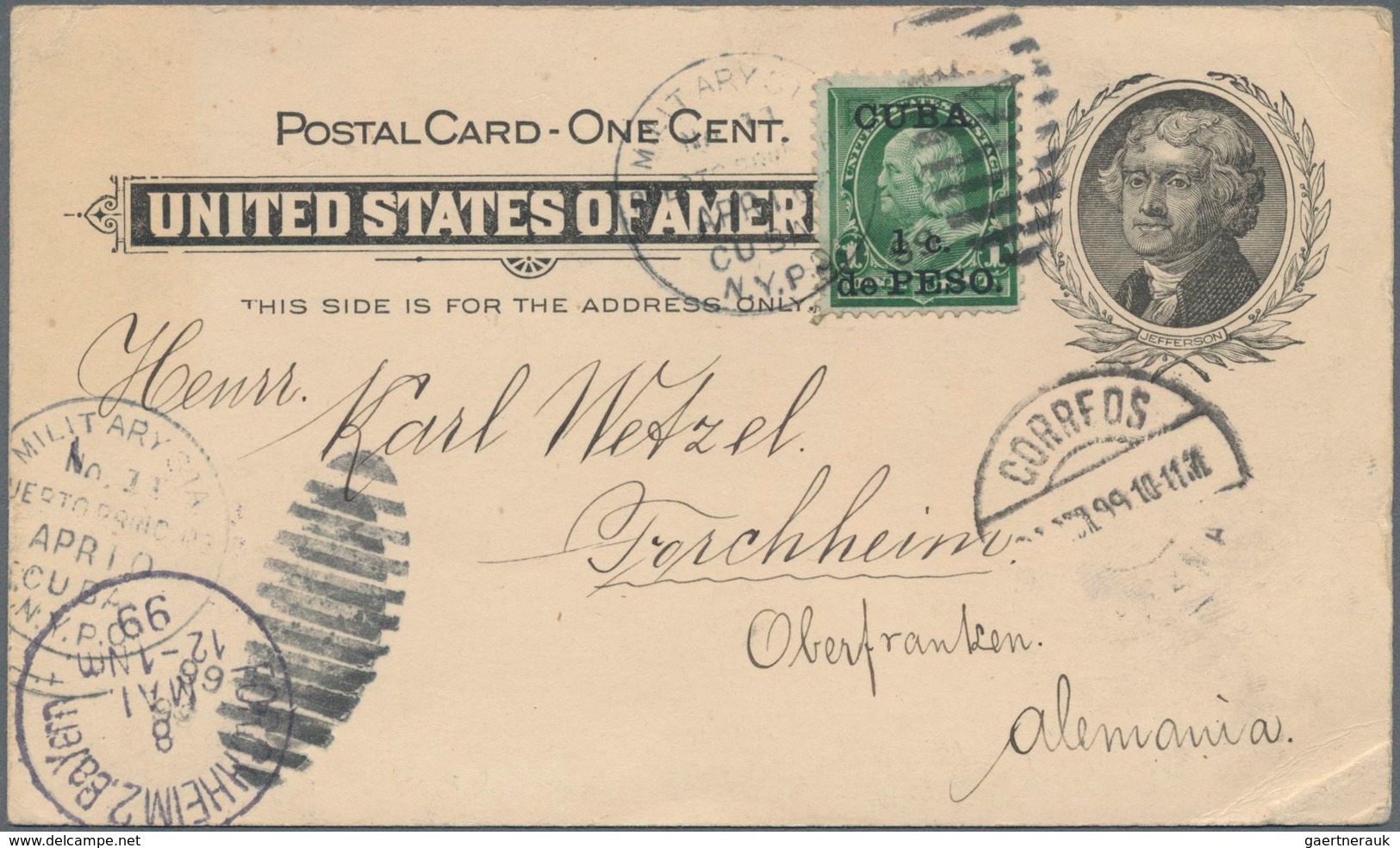 Cuba: 1899, Spanish American War : USA Jefferson 1c. Black Postal Stationery Card (not Surcharged!) - Other & Unclassified