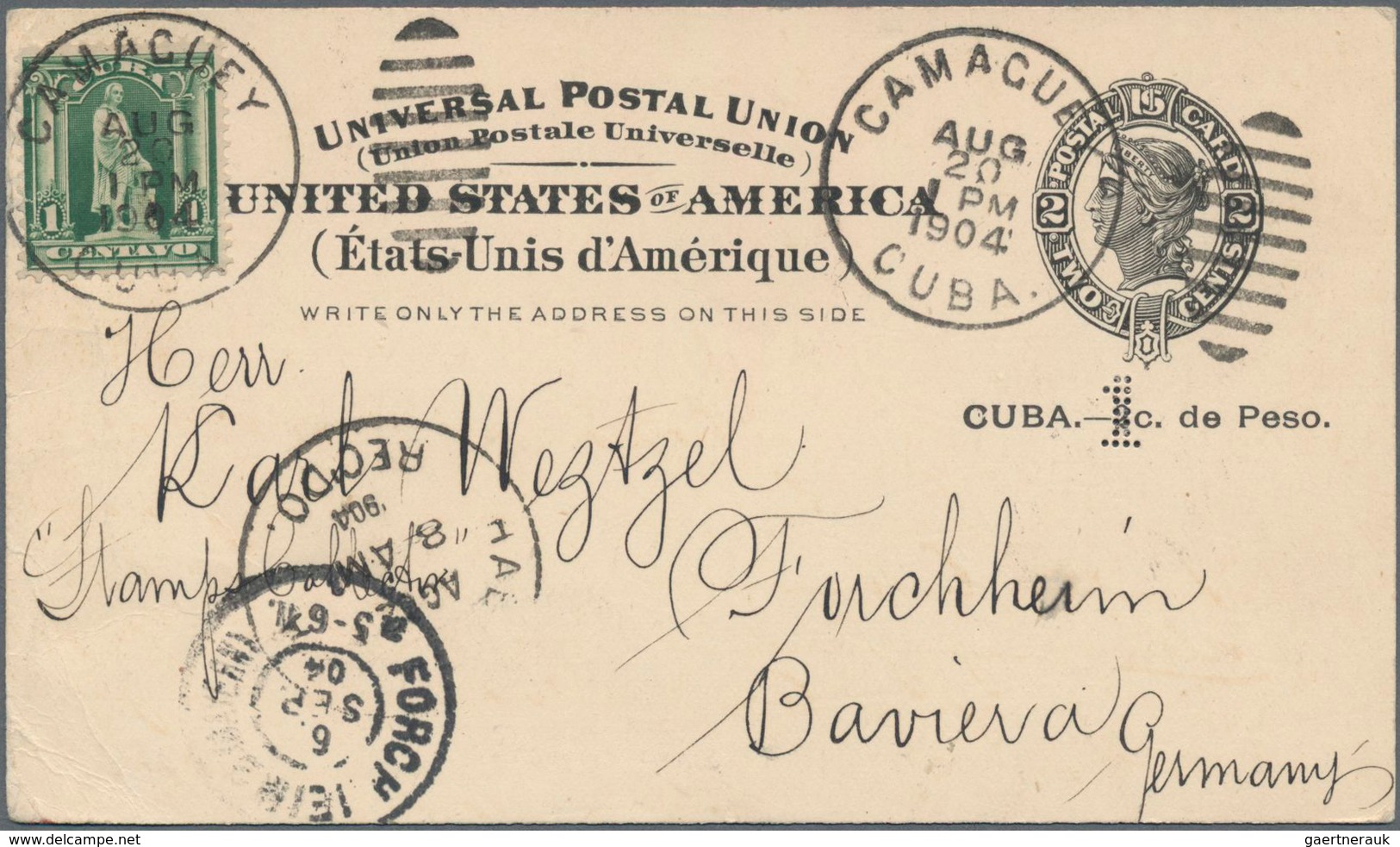 Cuba: 1902-06, Spanish American War : USA Jefferson 1c. Black Postal Stationery Card Uprated With 1c - Other & Unclassified