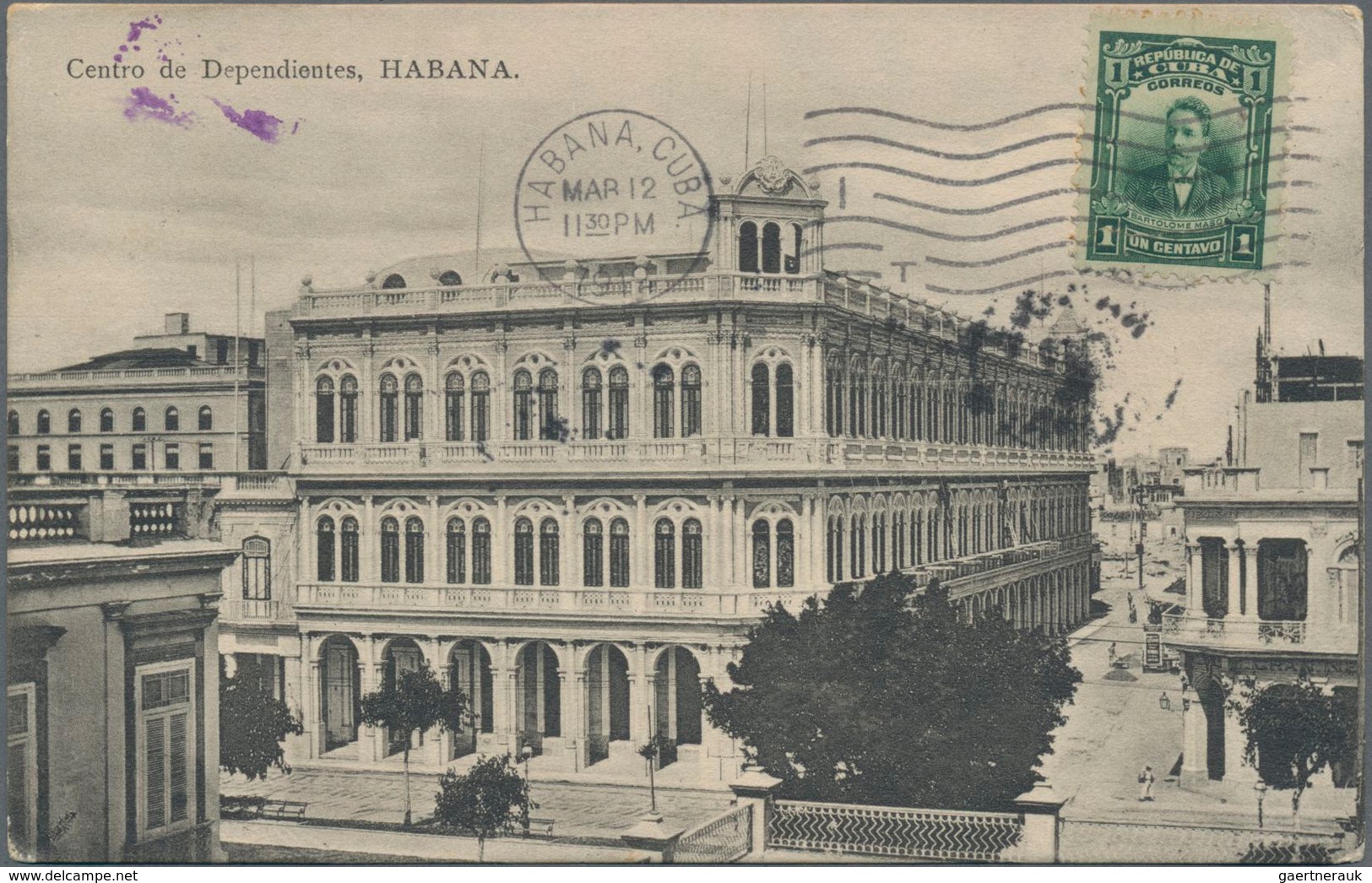 Cuba: 1912, Postcard From Habana To Turkey Bearing 1c. Green On Front And "HABANA CUBA "T" CENTIMES - Other & Unclassified