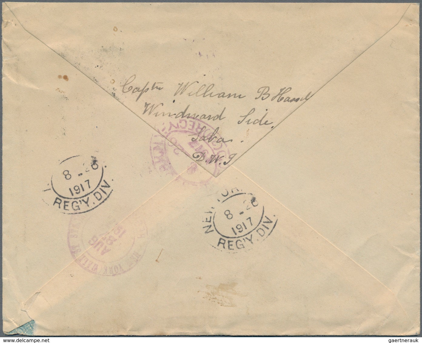 Curacao: 1917, 12 1/2 C Blue Postal Stationery Envelope, Uprated With 10 C Rose, Sent Registered Fro - Curaçao, Antilles Neérlandaises, Aruba