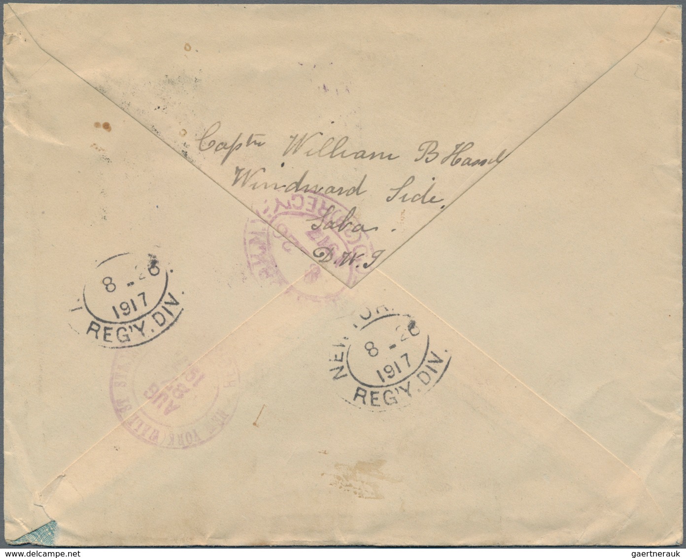 Curacao: 1917, 12 1/2 C Blue Postal Stationery Envelope, Uprated With 10 C Rose, Sent Registered Fro - Curaçao, Nederlandse Antillen, Aruba