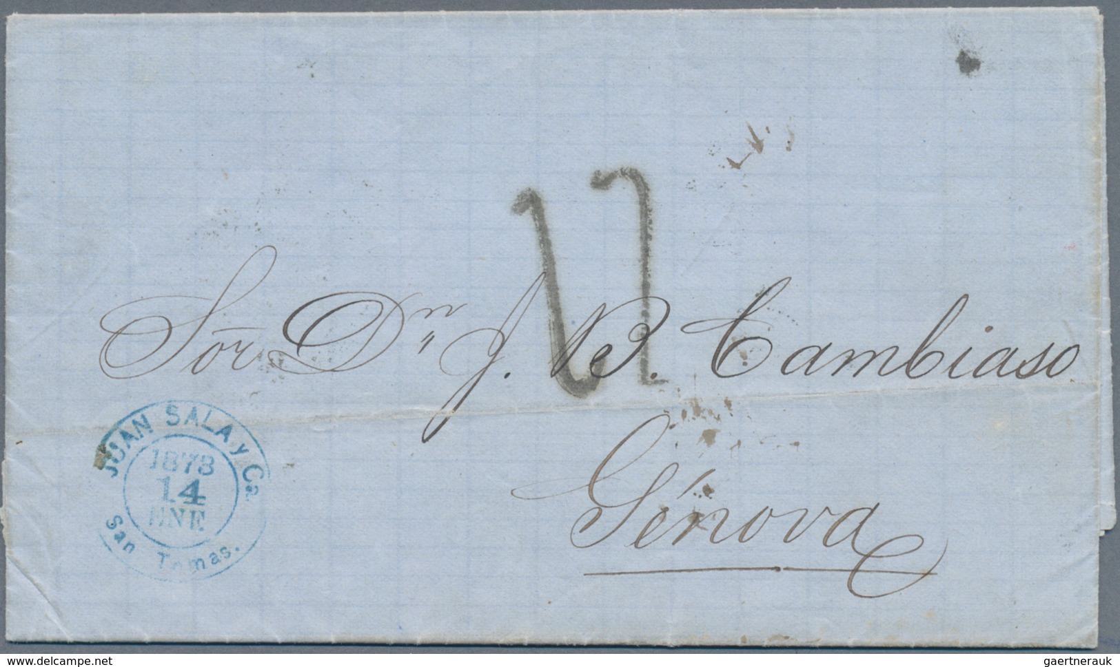 Dänisch-Westindien: 1873, Complete Folded Letter From ST. THOMAS To GENOVA/Italy Without Stamps, Via - Denmark (West Indies)