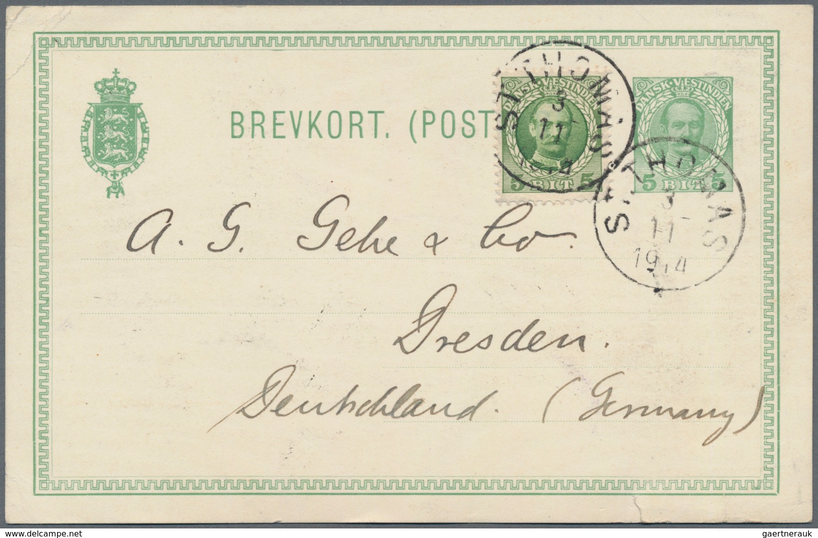 Dänisch-Westindien: 1893/1914 Three Postal Stationery Cards Sent From St. Thomas To Dresden, Germany - Denmark (West Indies)