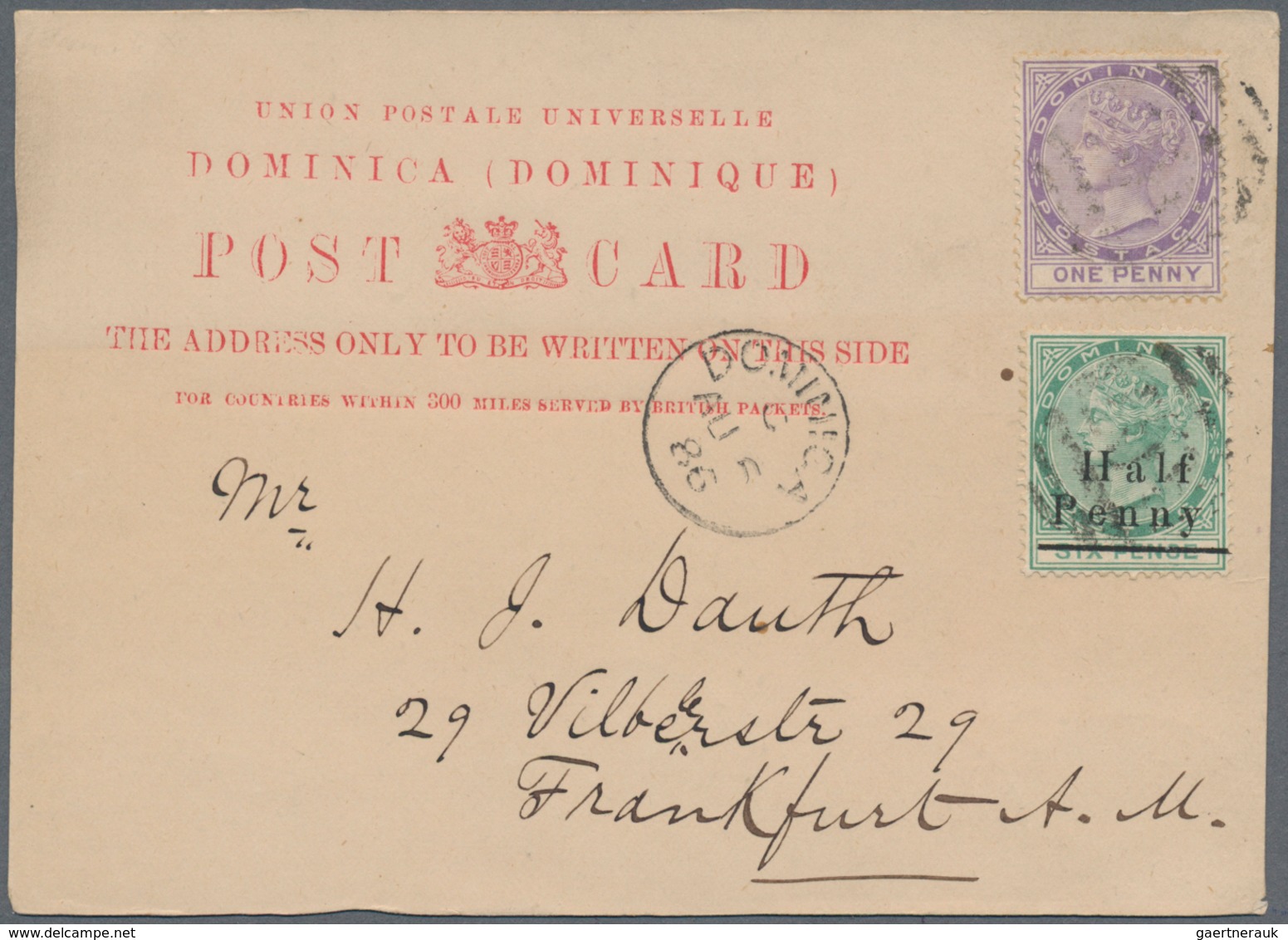 Dominica - Ganzsachen: 1882, "DOMINICA (DOMINIQUE) POST CARD" Provisional Postal Stationery Form Fra - Dominica (1978-...)